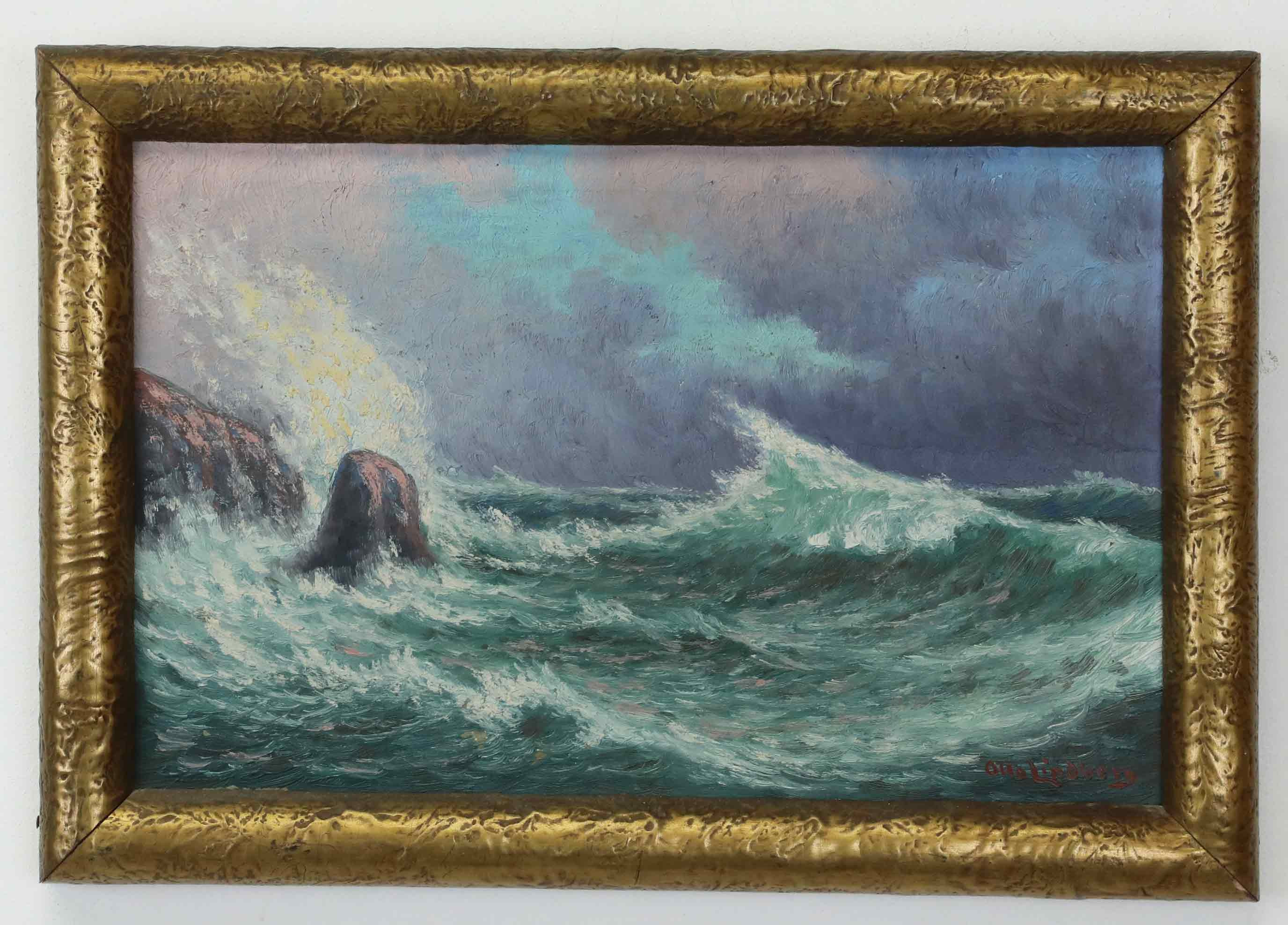 OTTO LINDBERG (SVERIGE 1880-1955). olja på duk, vågor, signerad.