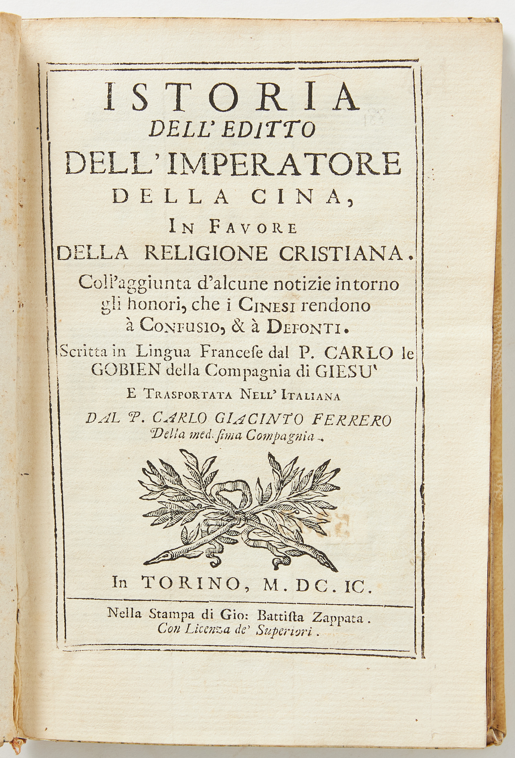 LE GOBIEN ON CHINA, TURIN 1699.
