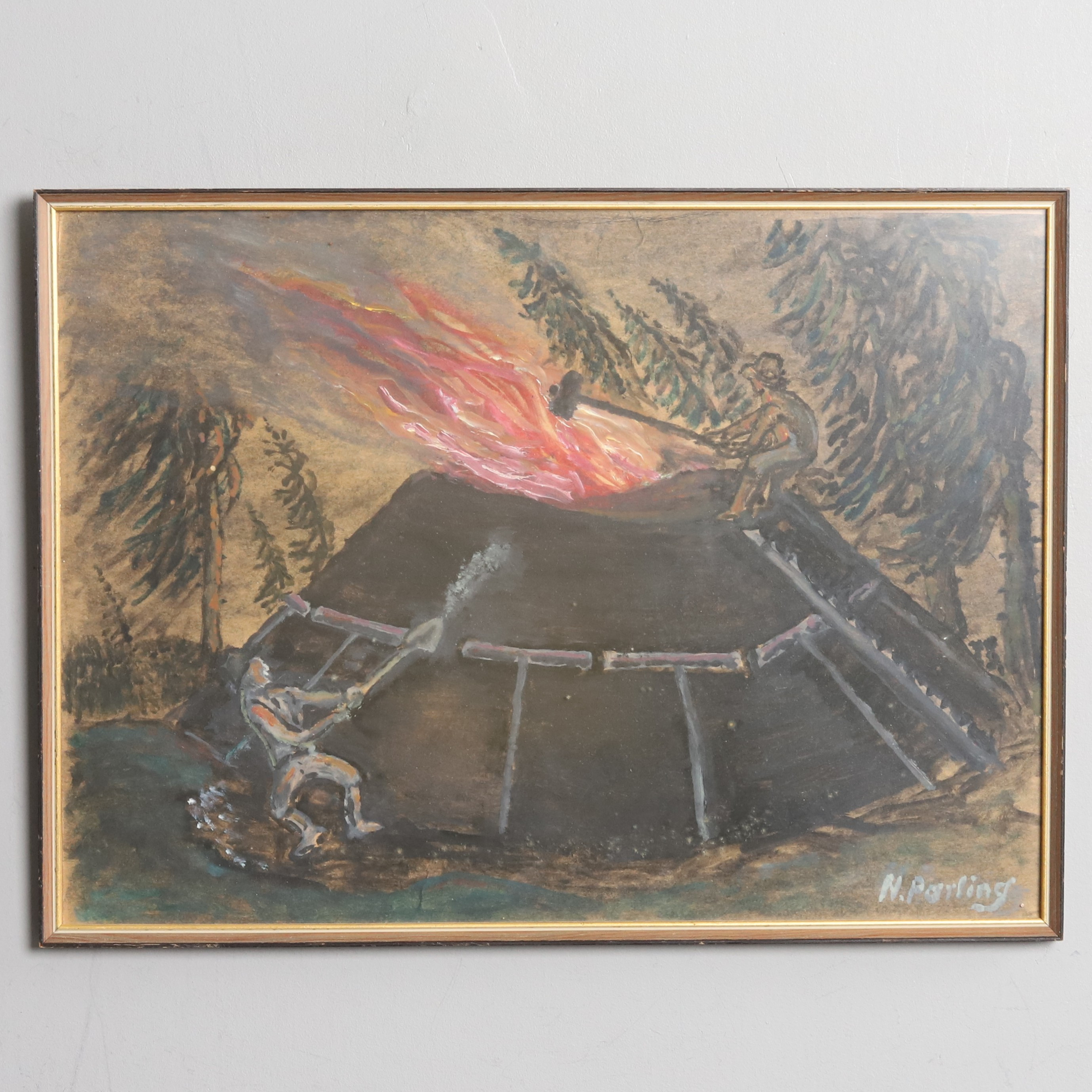 NILS PARLING, blandteknik, "Kolmina", 1900-talets mitt, signerad.