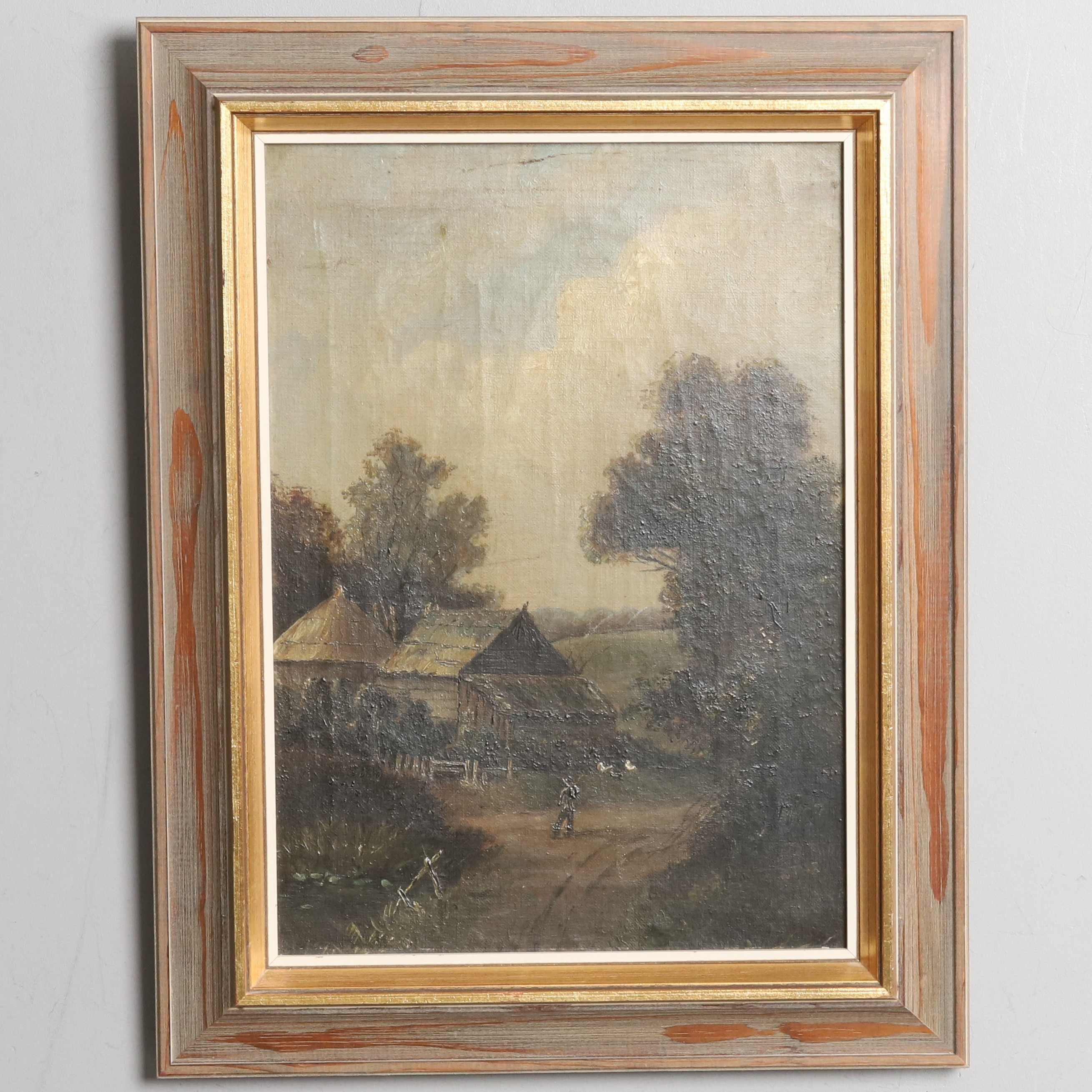 OKÄND KONSTNÄR. Olja på duk, "Gårdsmotiv", 1800-tal.