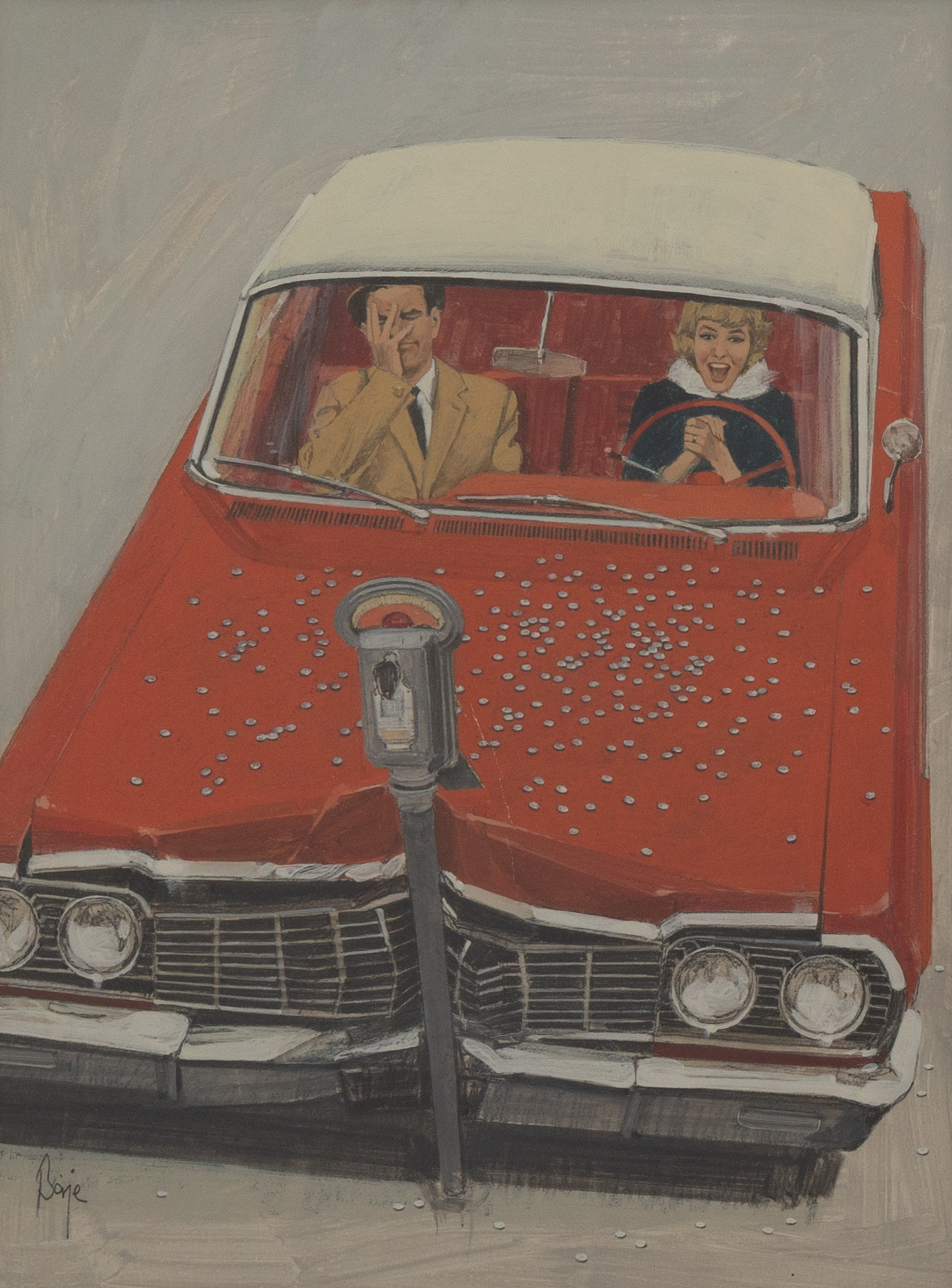 BÖRJE SVENSSON (FÖDD 1938). Carcrash, blandteknik på papper, signerad Börje.