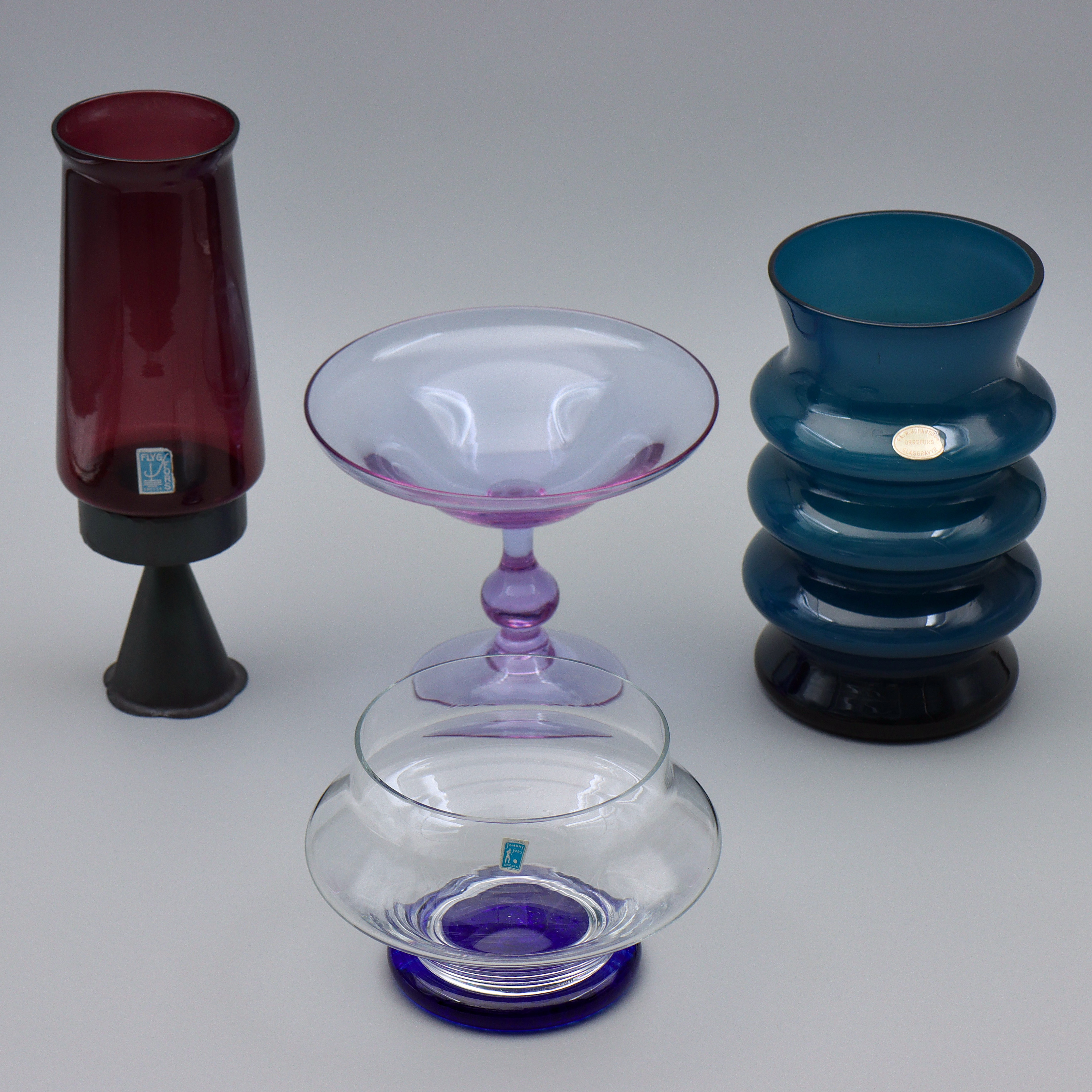 KONSTGLAS, 4 DELAR, MÅLERÅS, JOHANSFORS, FLYGSFORS, ORREFORS.