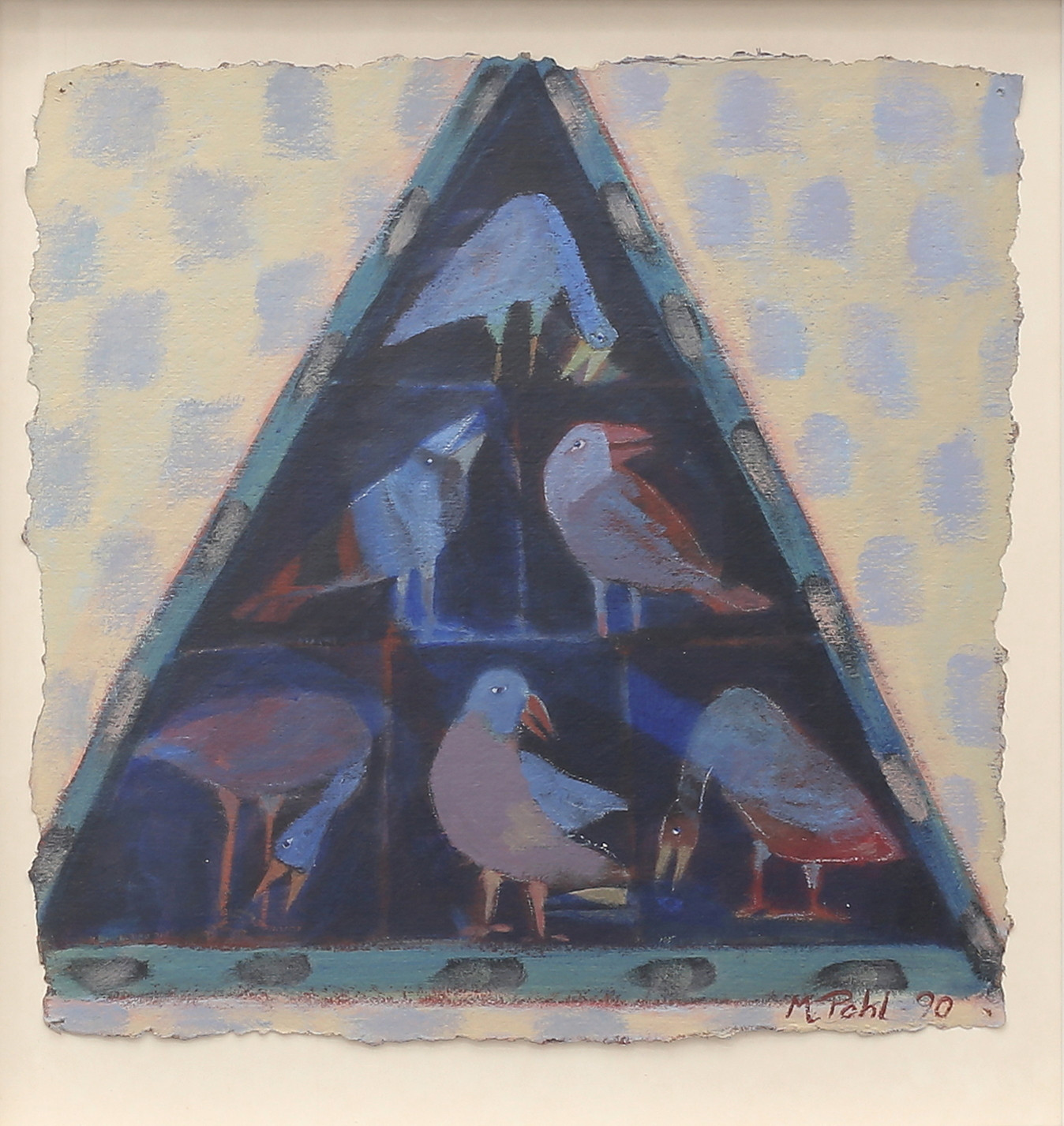MARIA POHL. (Oskarshamn) Komposition med fåglar, gouache, signerad, daterad 90.