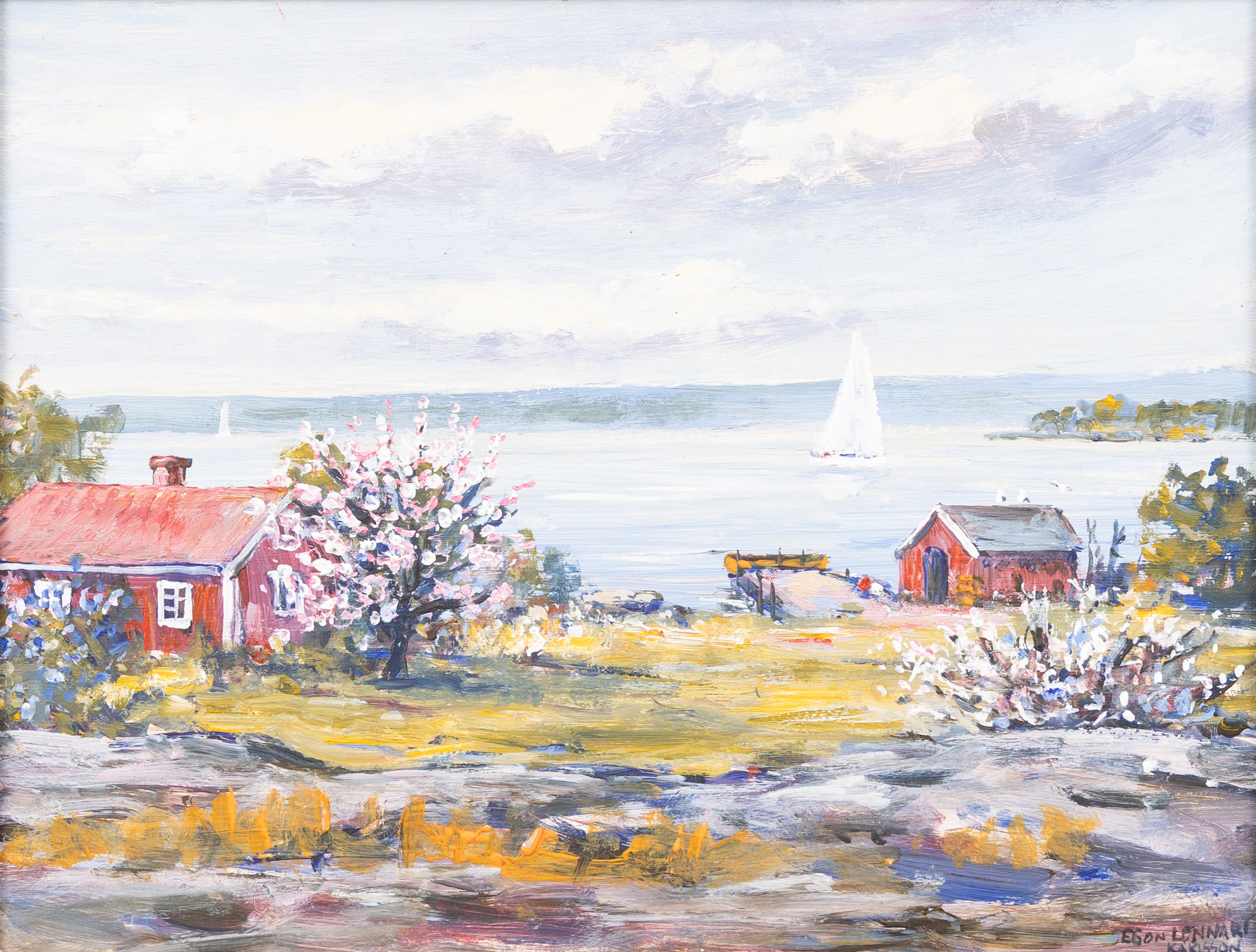 EGON LENNART KARLSSON (FÖDD 1941). "Skärgårdsvy", olja på pannå, signerad.