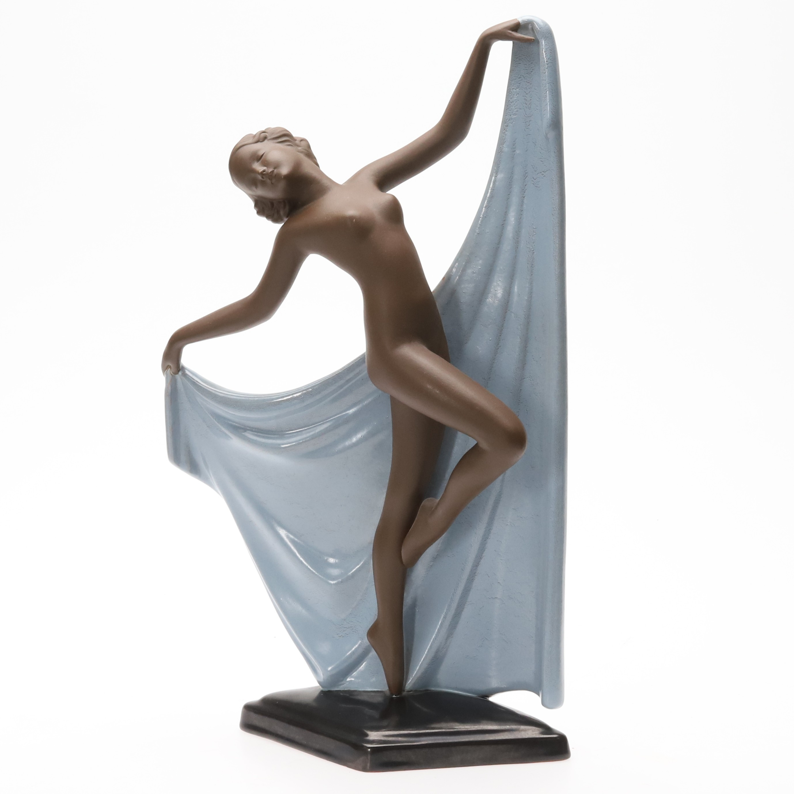 JOSEF LORENZL. Figurin. Delvis glaserat lergods, "Adagio", Goldscheider, Västtyskland, 1950/60-tal.