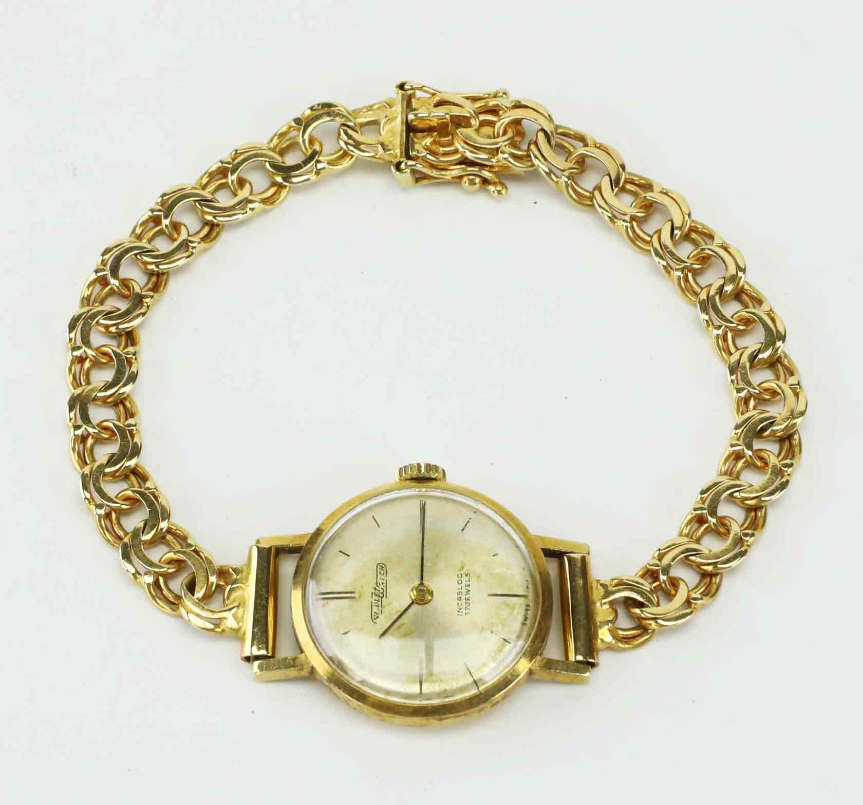 DAMARMBANDSUR, Nicolet Watch, guld 18K, bismarck-länk, 1900-tal.