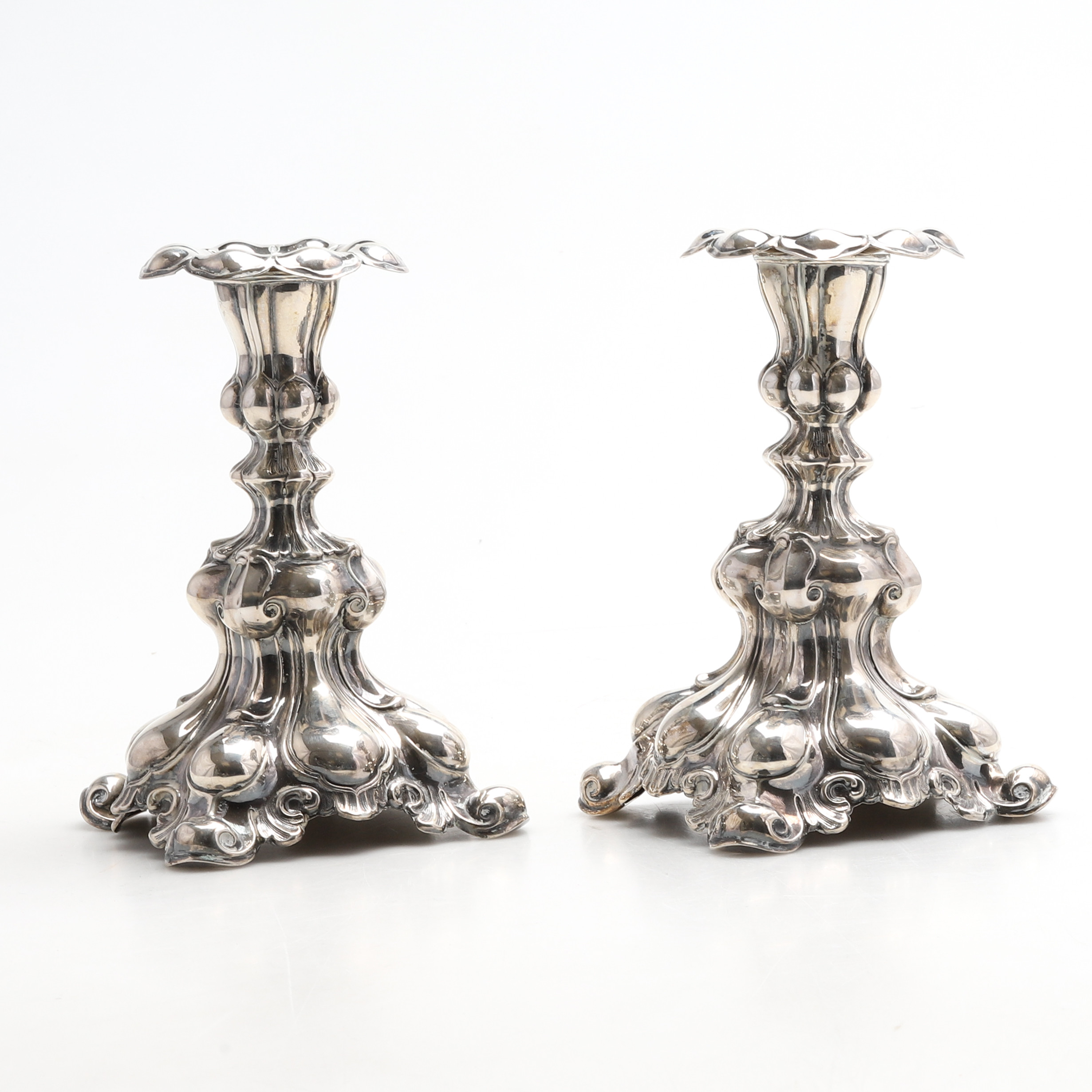 LJUSSTAKAR, silver, barockstil. CG Hallberg, Stockholm. 1944.