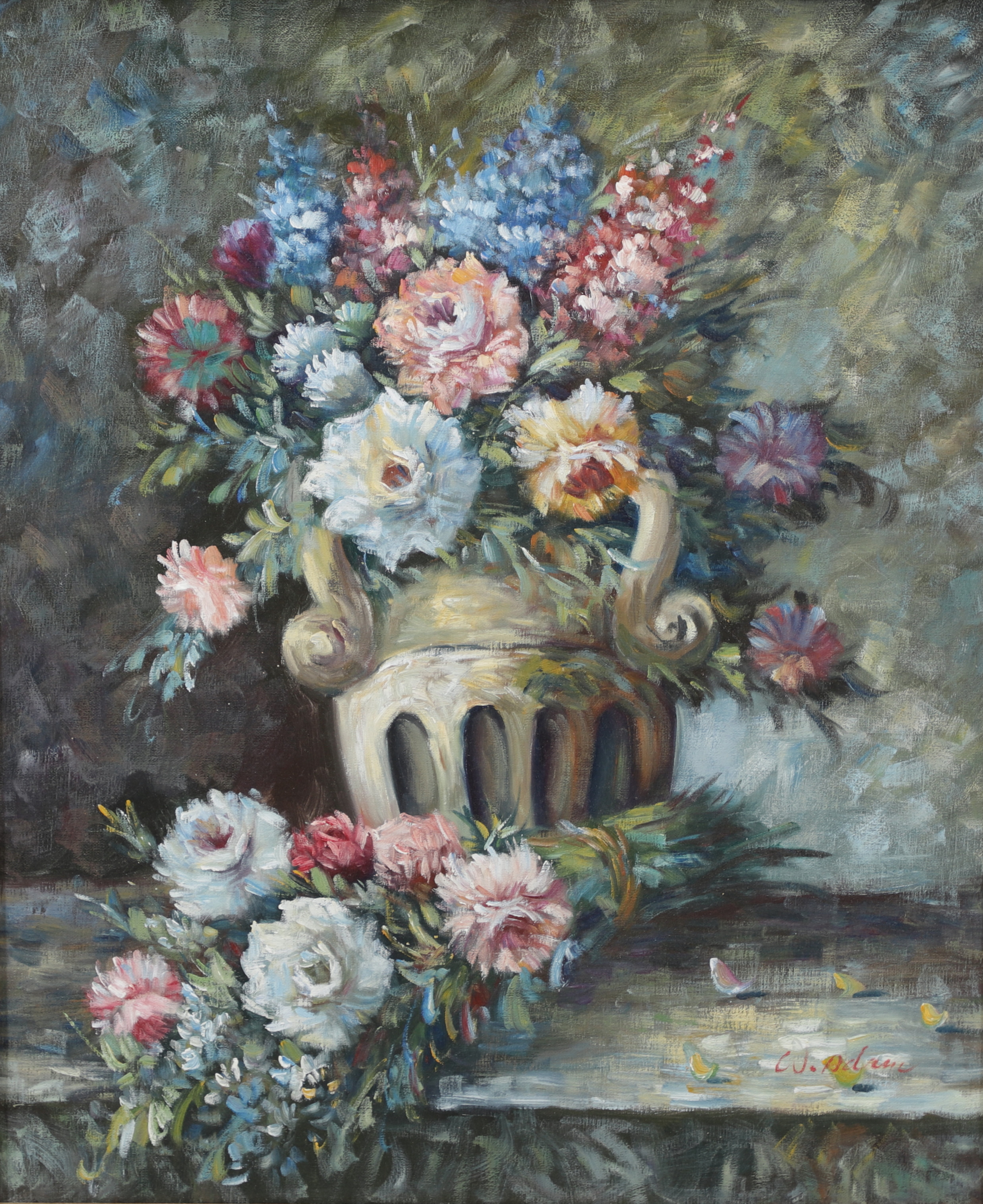 WALTER ADAMS. Blomsterstilleben. Olja på duk, signerad.