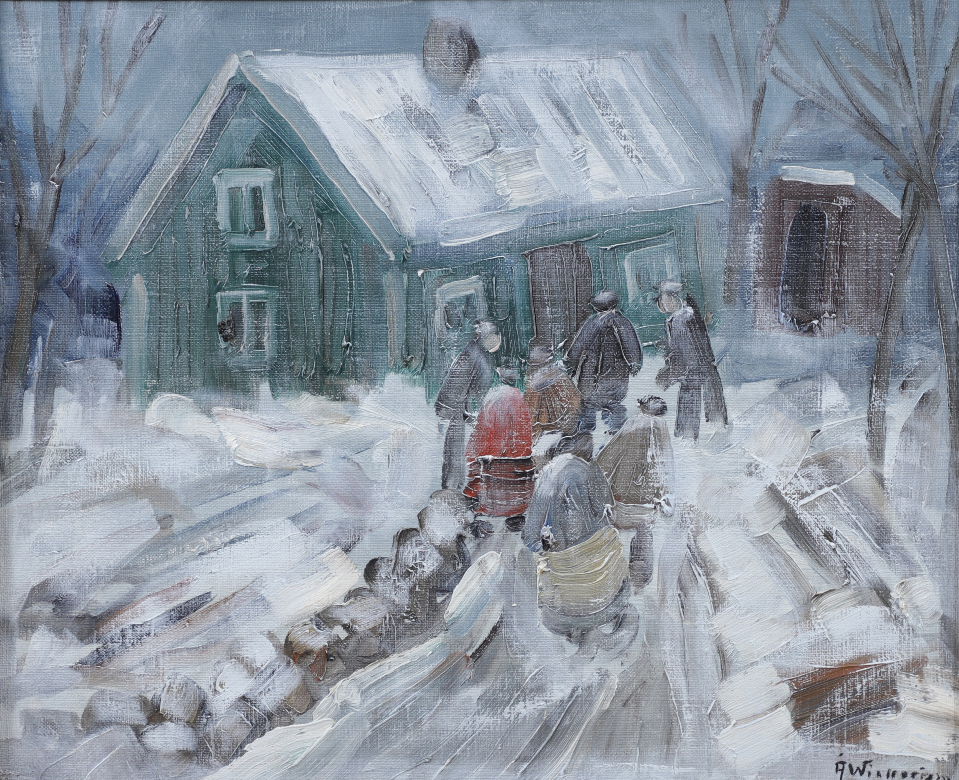 ÅKE WICKSTRÖM. Vintersamling. Olja på duk, signerad.