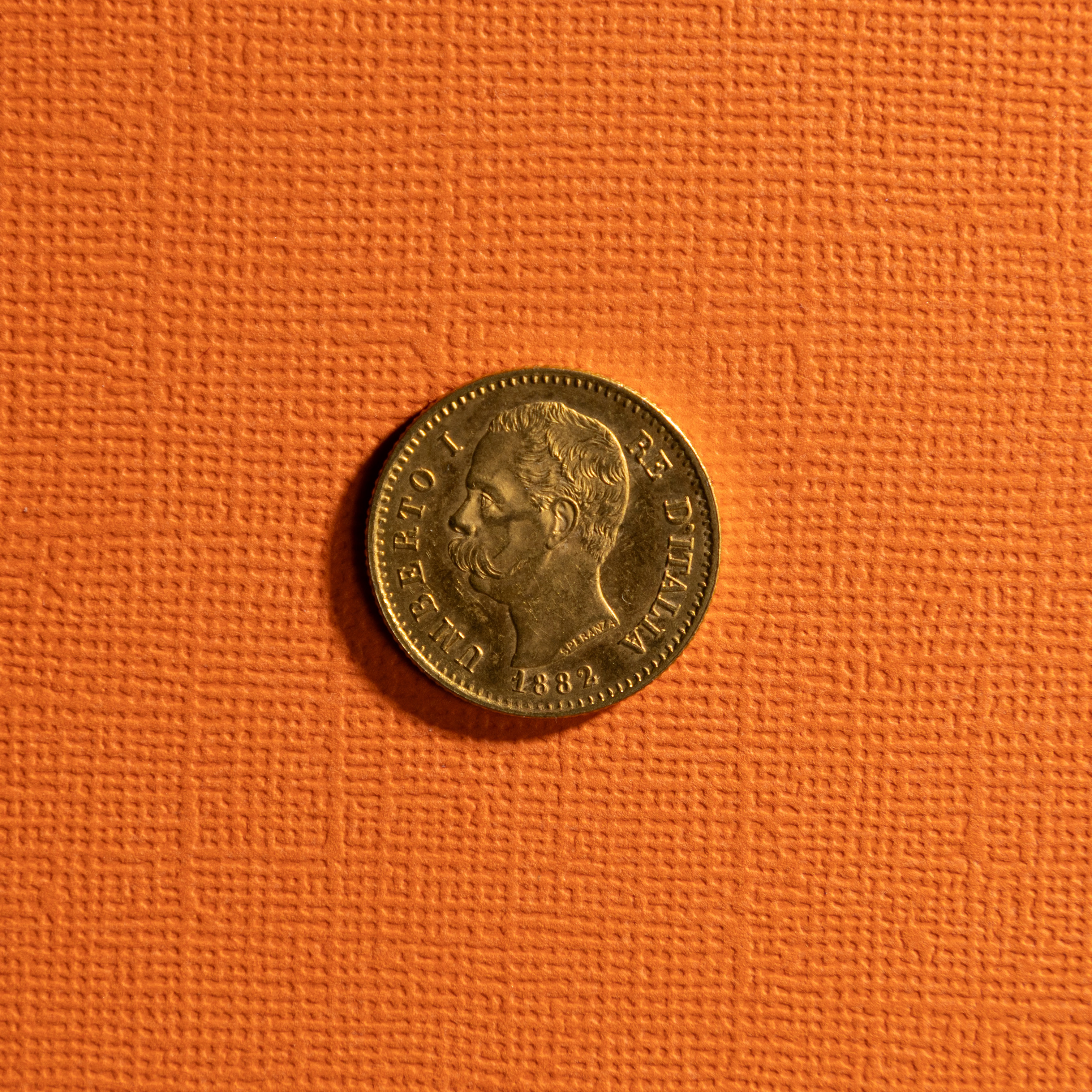 GULDMYNT. Italien, 20 Lira Umberto, 1882.