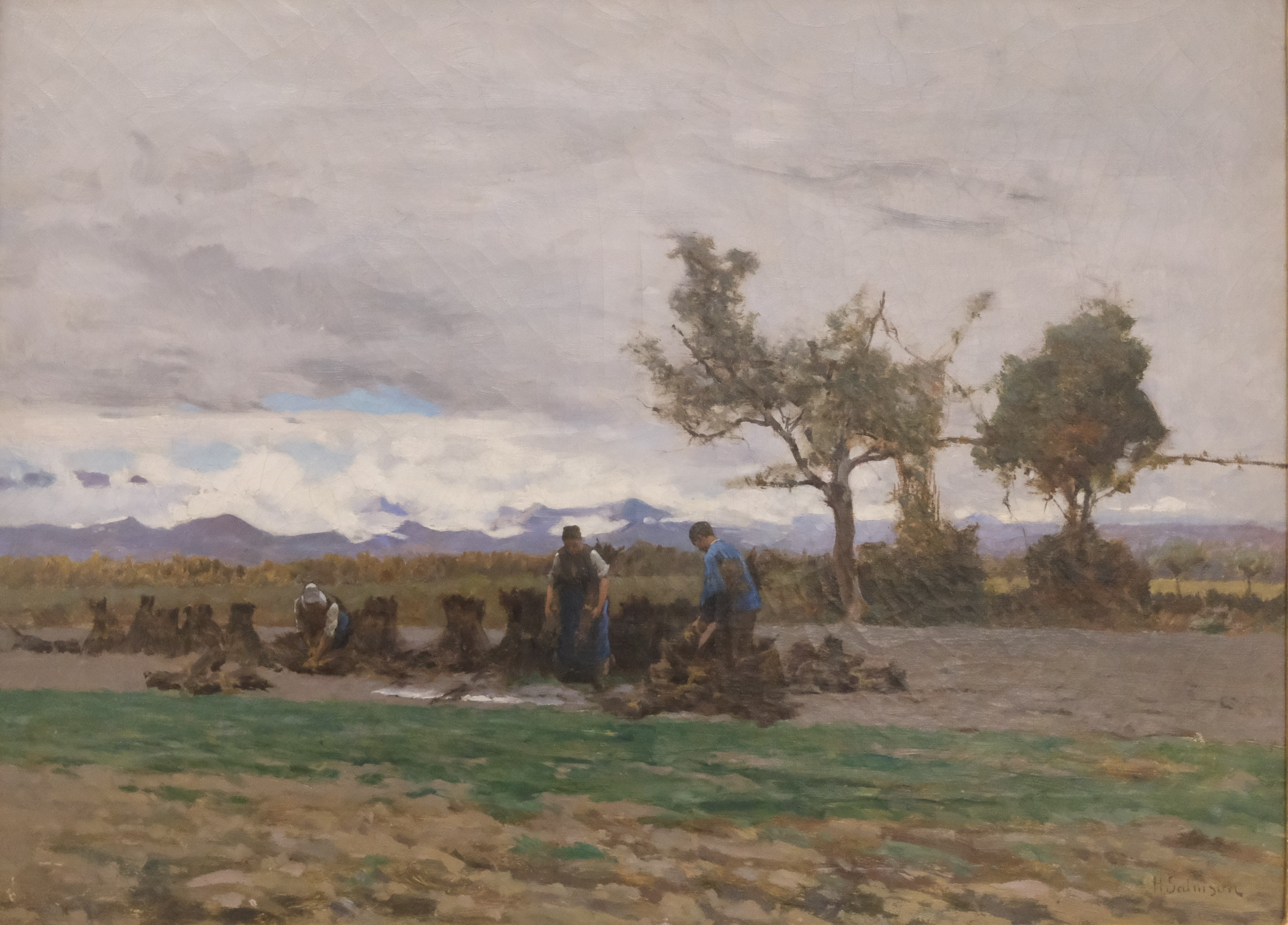 HUGO SALMSON. FRANSKT LANDSKAP MED SKÖRDEFOLK.