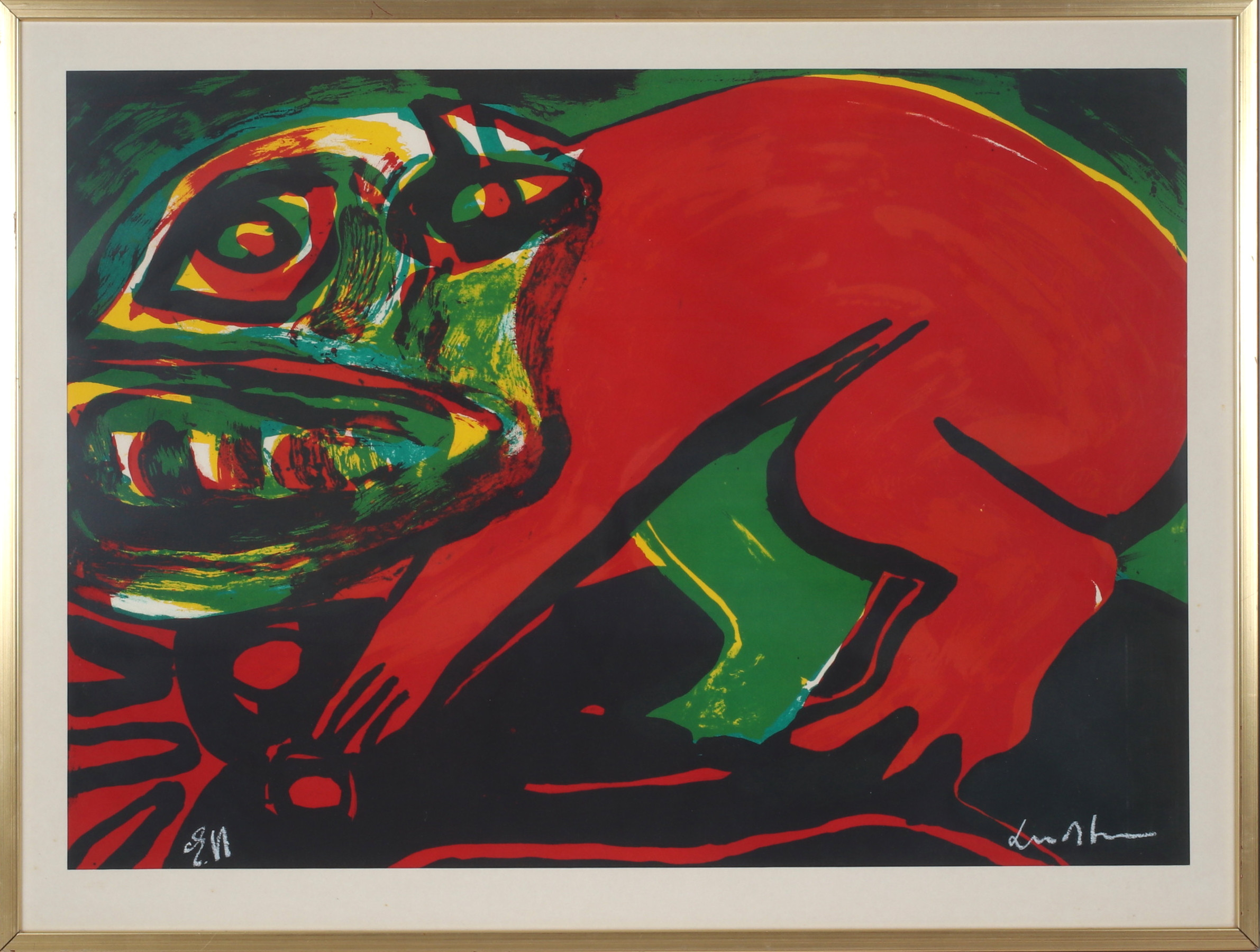 BENGT LINDSTRÖM. Figurkomposition, färglitografi, signerad E.A.