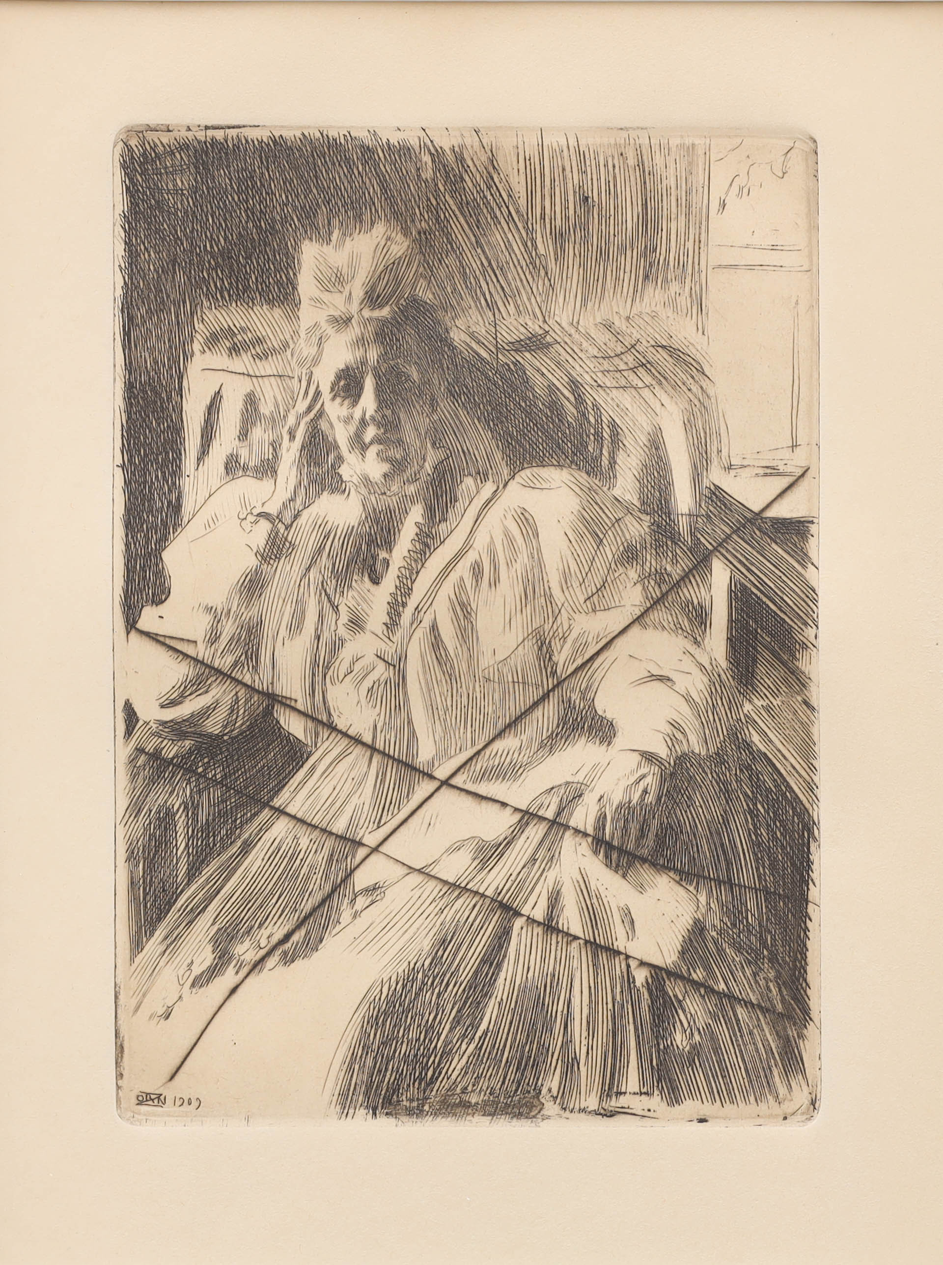 ANDERS ZORN. etsning, från makulerad plåt,"Sophia", signerad i plåten, Zorn, 1909.
