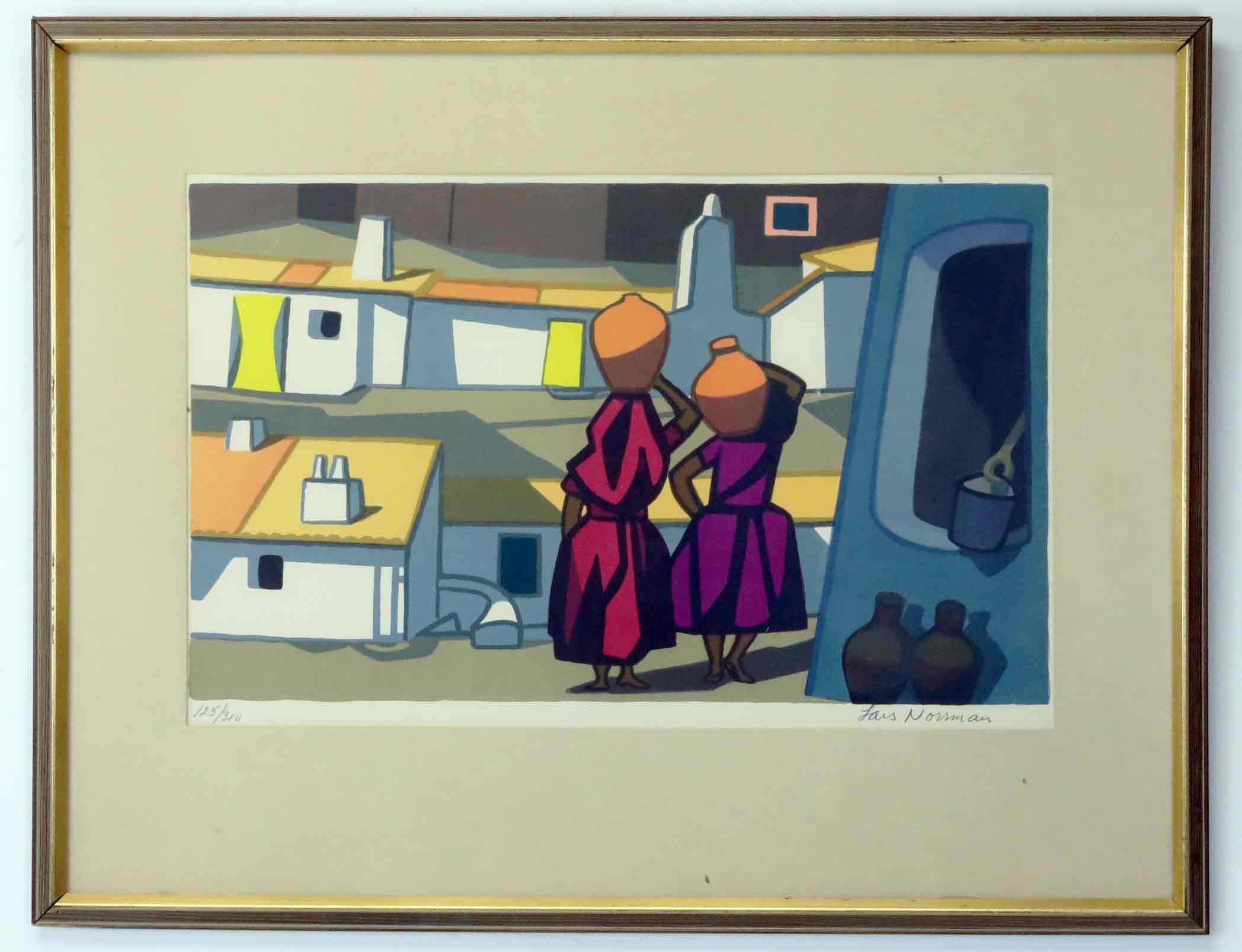 LARS NORRMAN. Färglitografi,"Vattnet hämtas", signerad, numrerad 125 av 310.