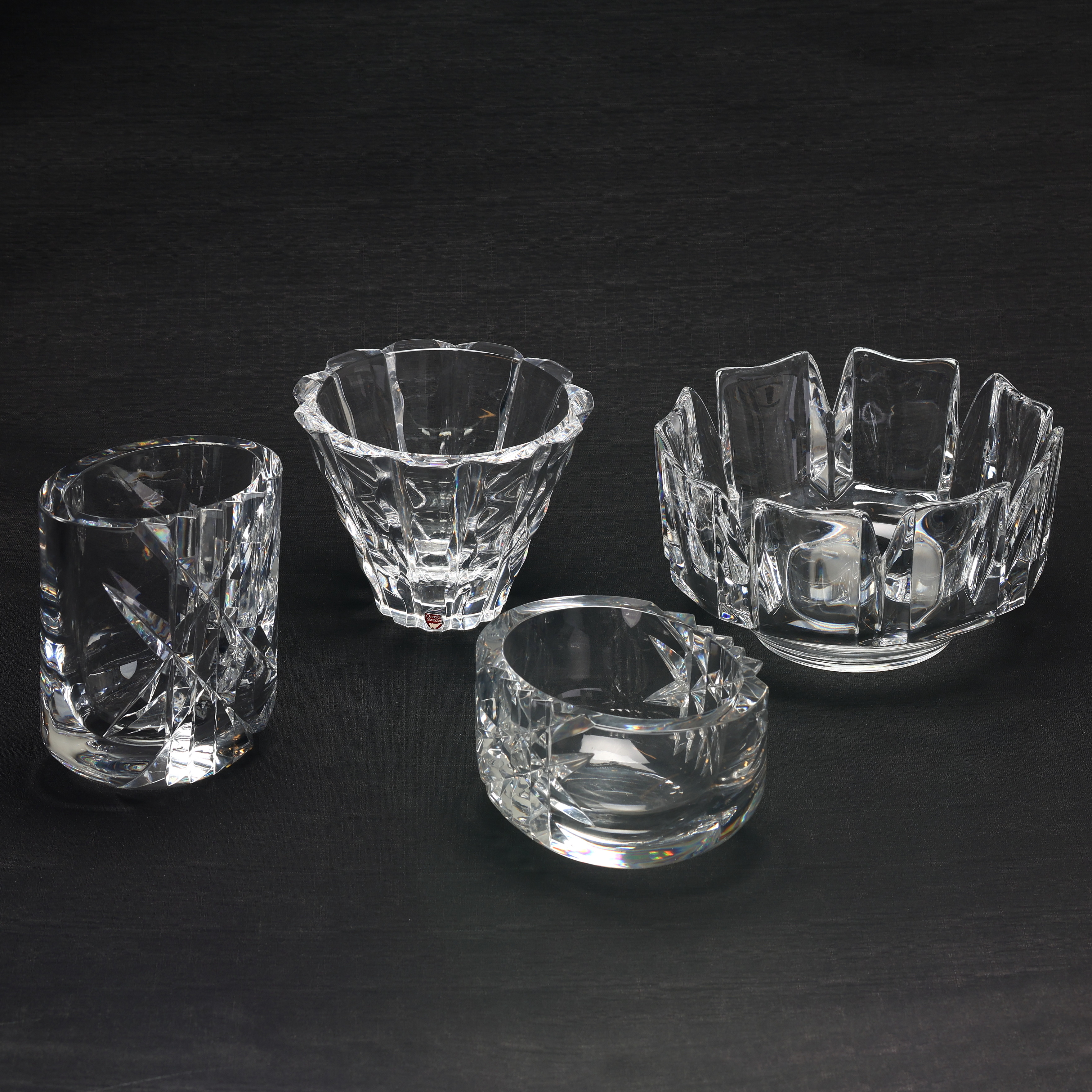 GLASFÖREMÅL, 4 delar, kristall, Orrefors.