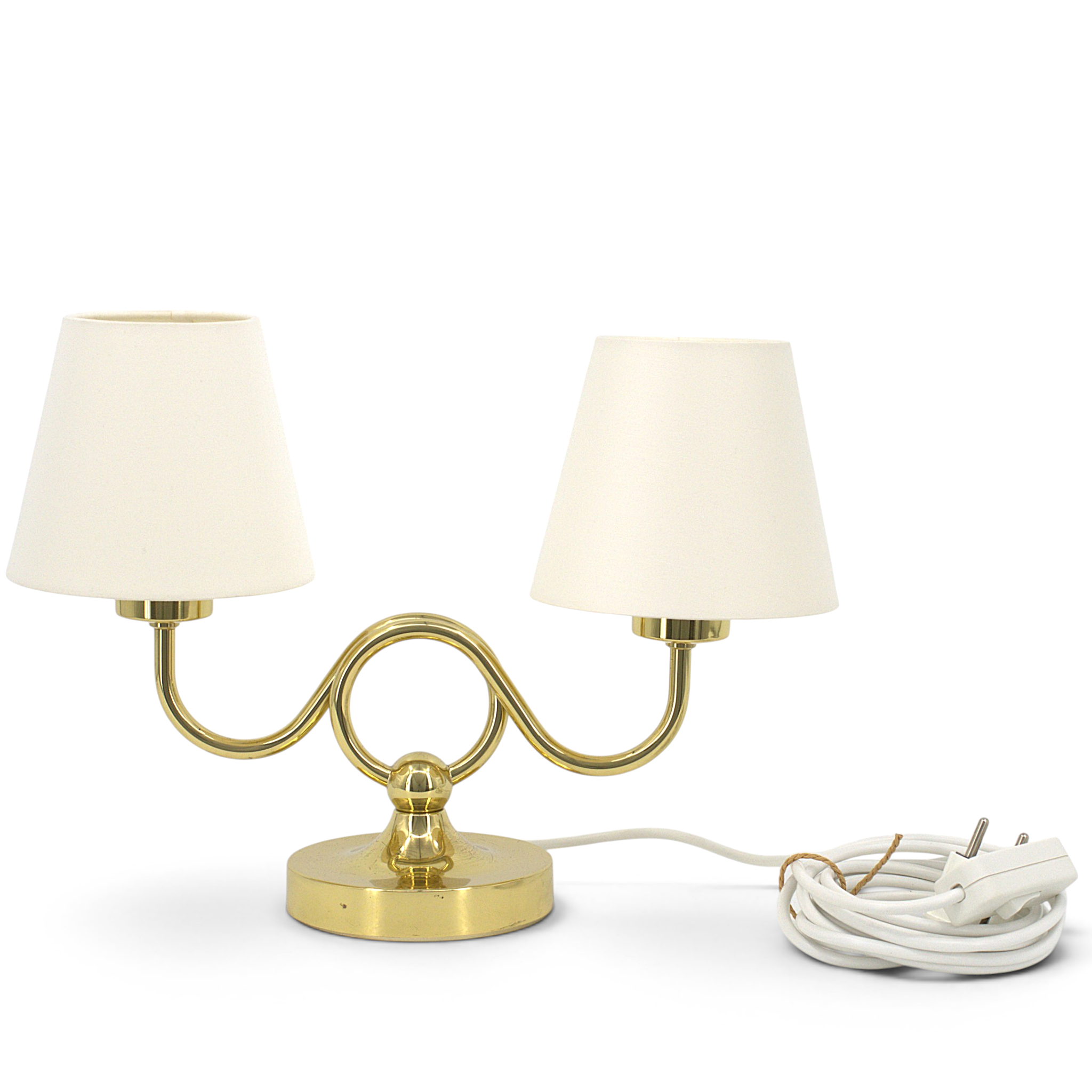 BORDSLAMPA, "Smycket", mässing, modell 2483/1, med vita skärmar i original, Firma Svenskt Tenn.