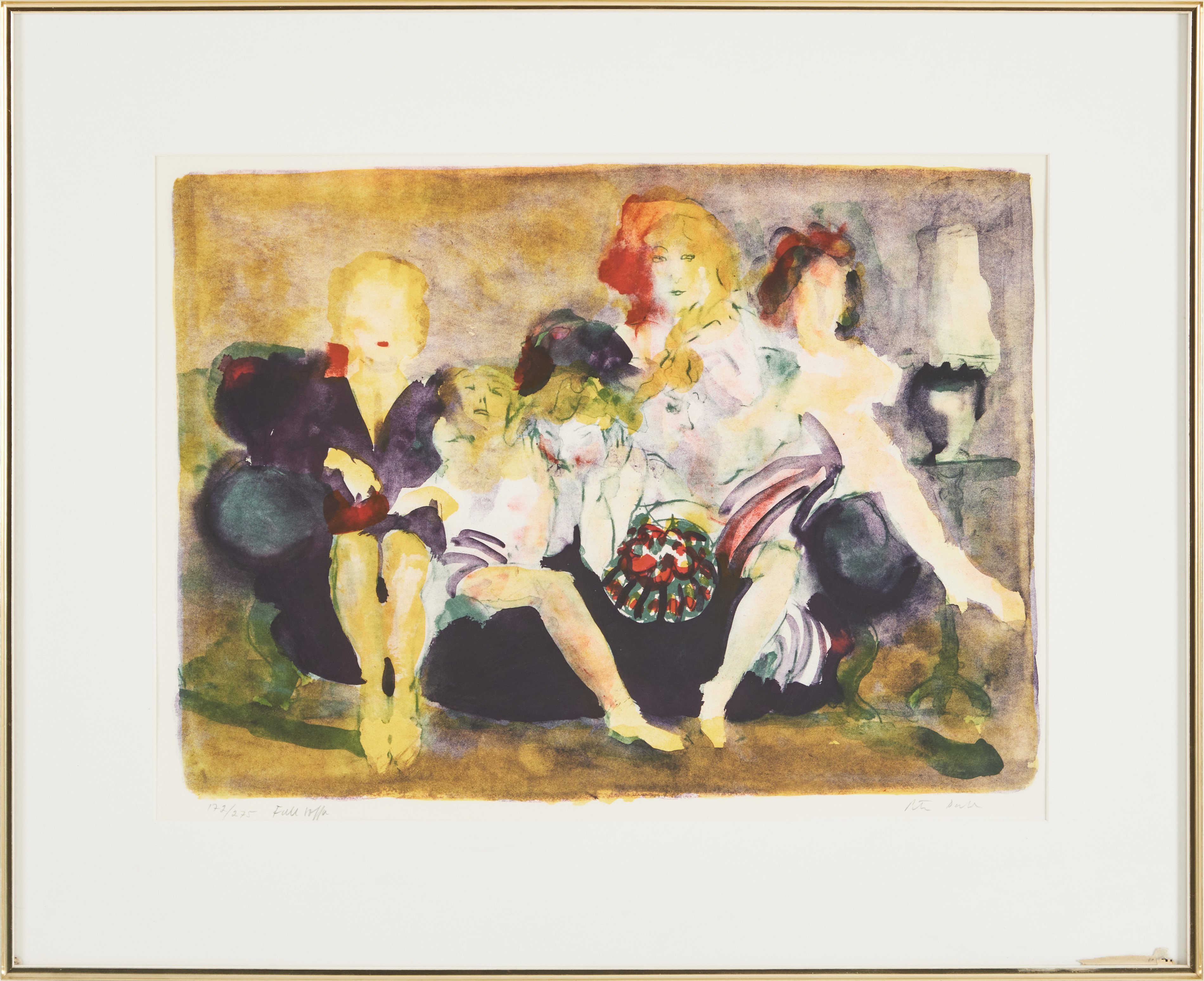 PETER DAHL. "Full soffa", färglitografi.