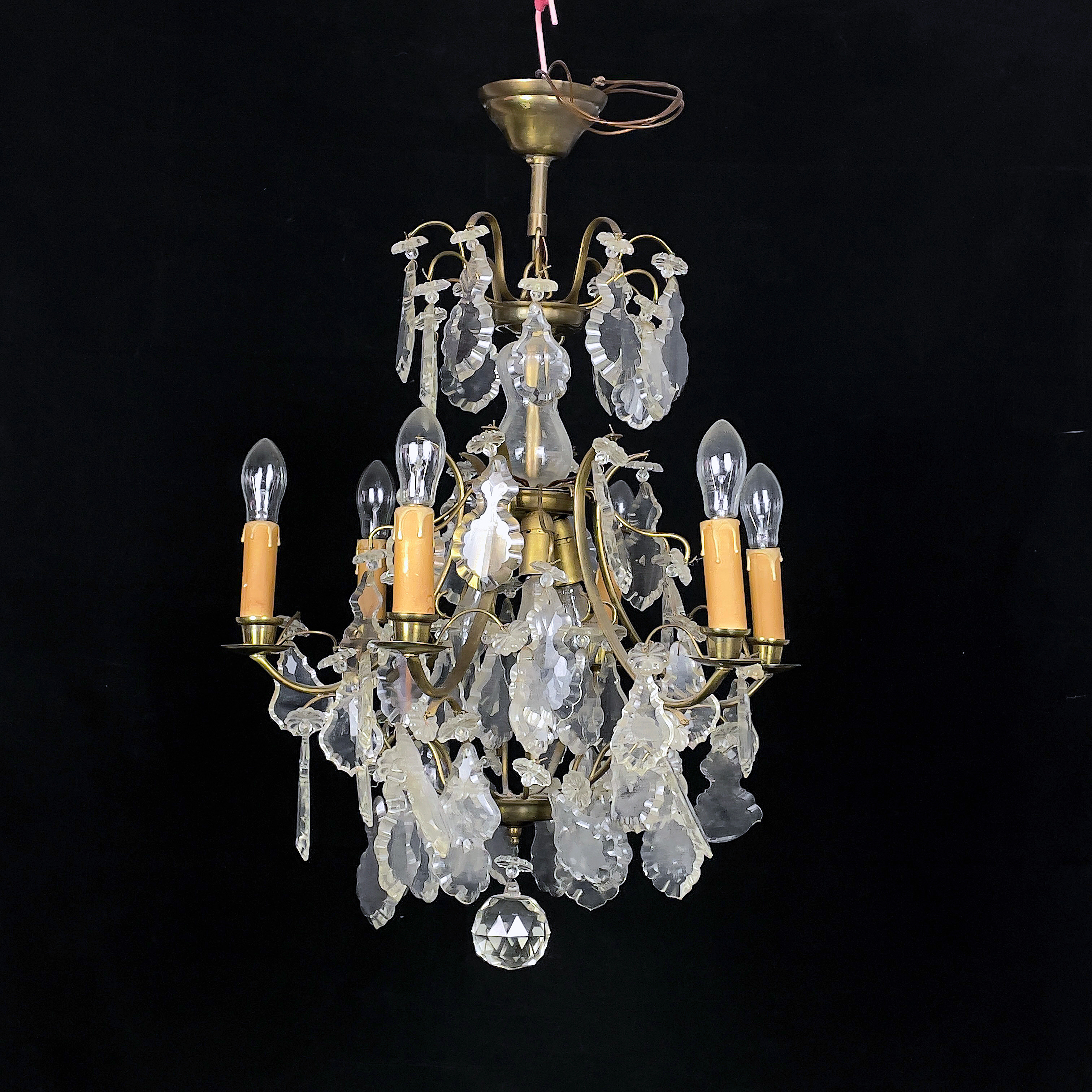 LJUSKRONA, mässing, behängd med prismor, barockstil, 1900-tal-.