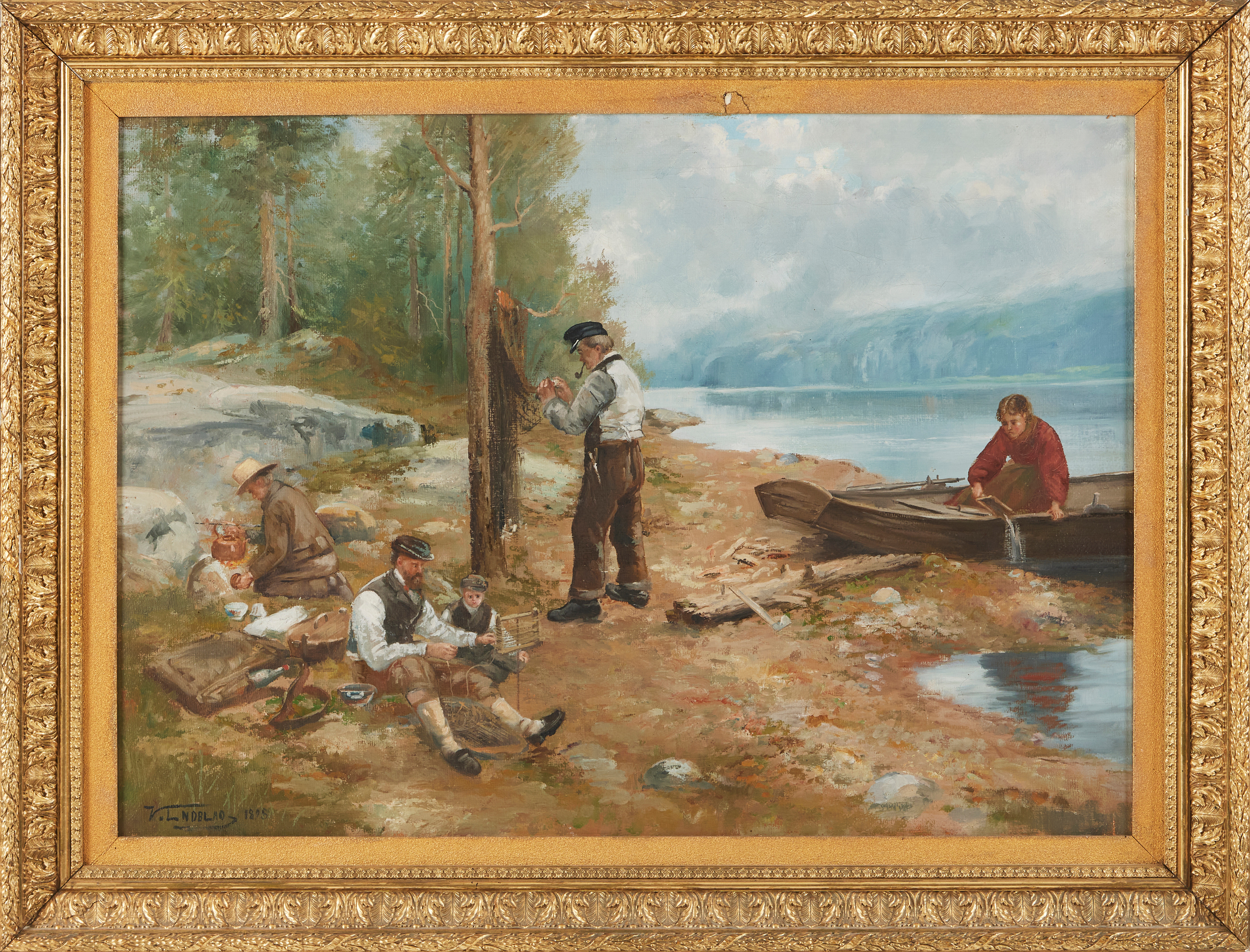 VIKTOR LINDBLAD (1862-1920). Utflykt i det gröna, olja på duk.