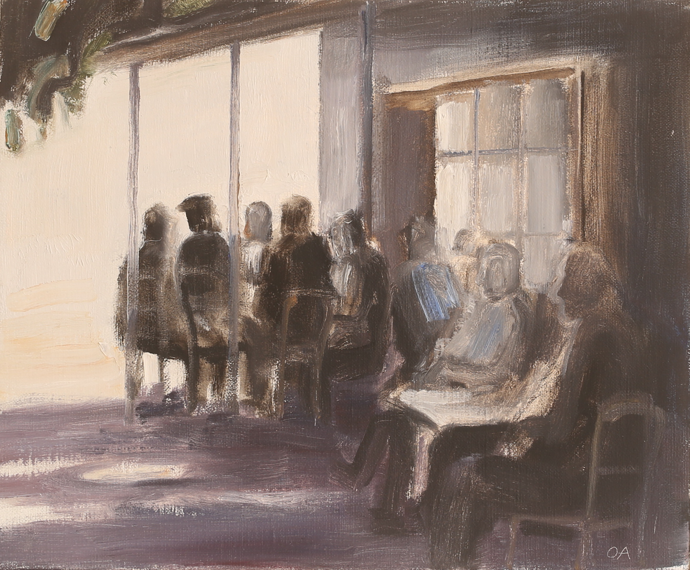 OLLE AGNELL. Olja på duk, "Grekisk Taverna", signerad.