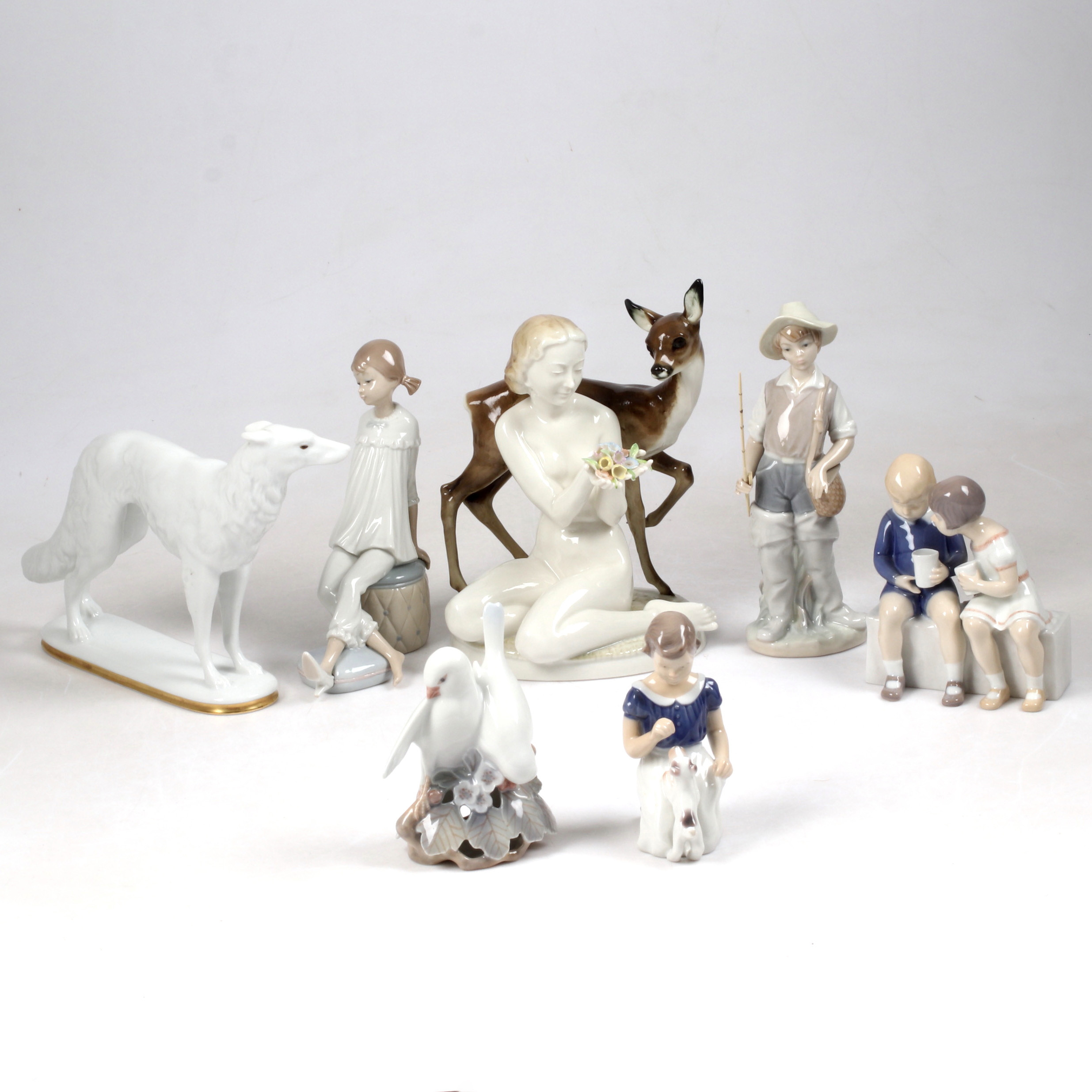FIGURINER, 7 st, porslin, bl.a. Lladro, Bing & Gröndal, 1900-tal.