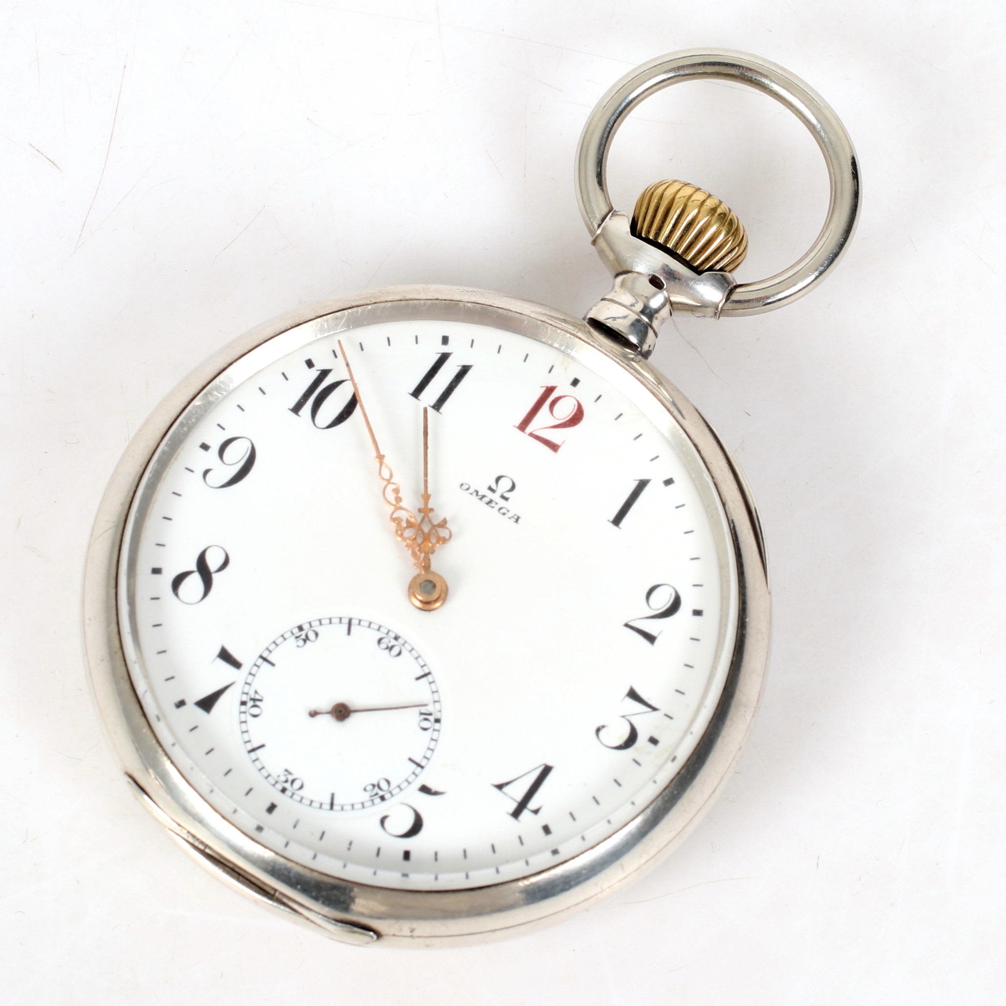FICKUR, silver, järnvägsur, dekor av lok, "röd 12:a", Omega. 1915.