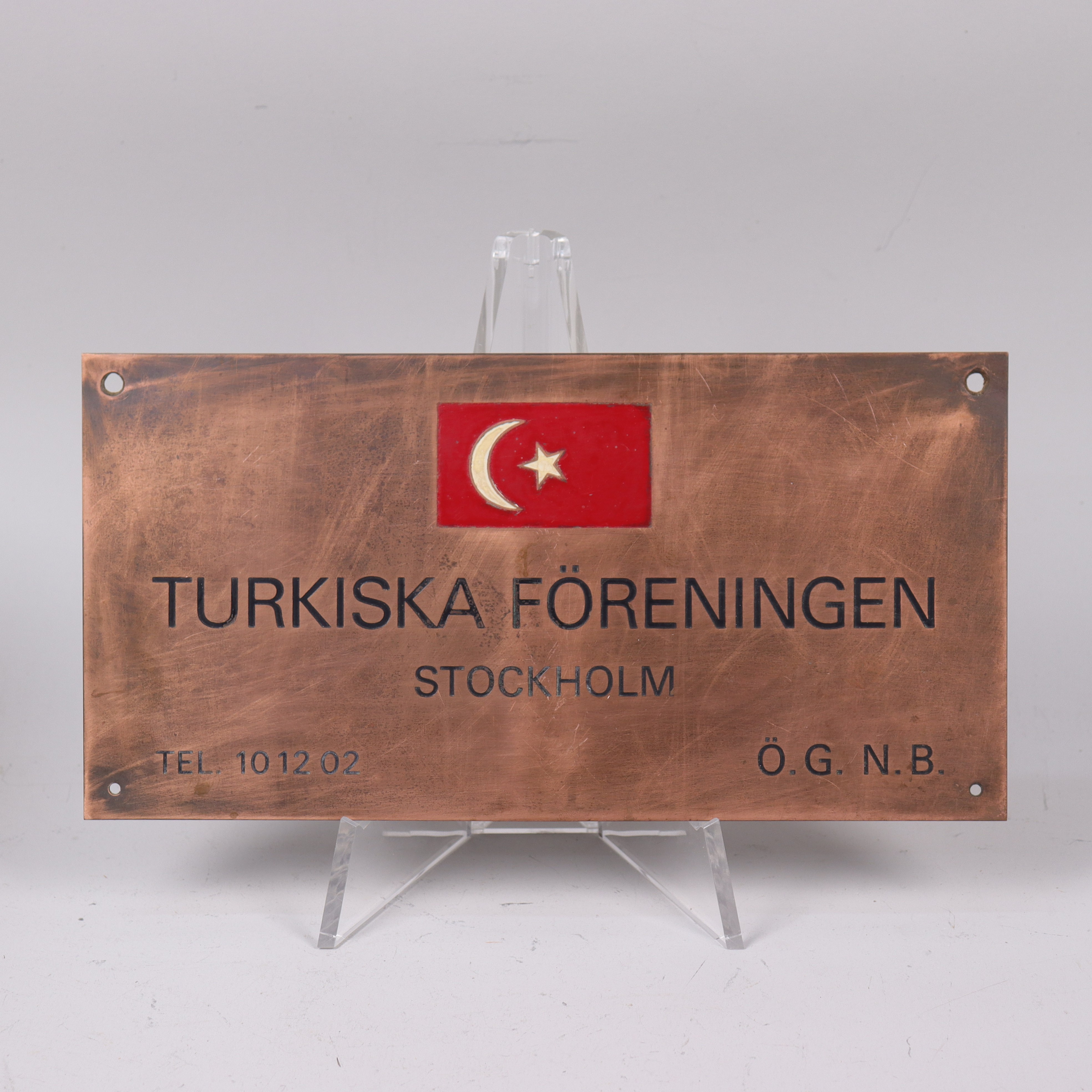 SKYLT, Turkiska Föreningen, Stockholm, koppar.