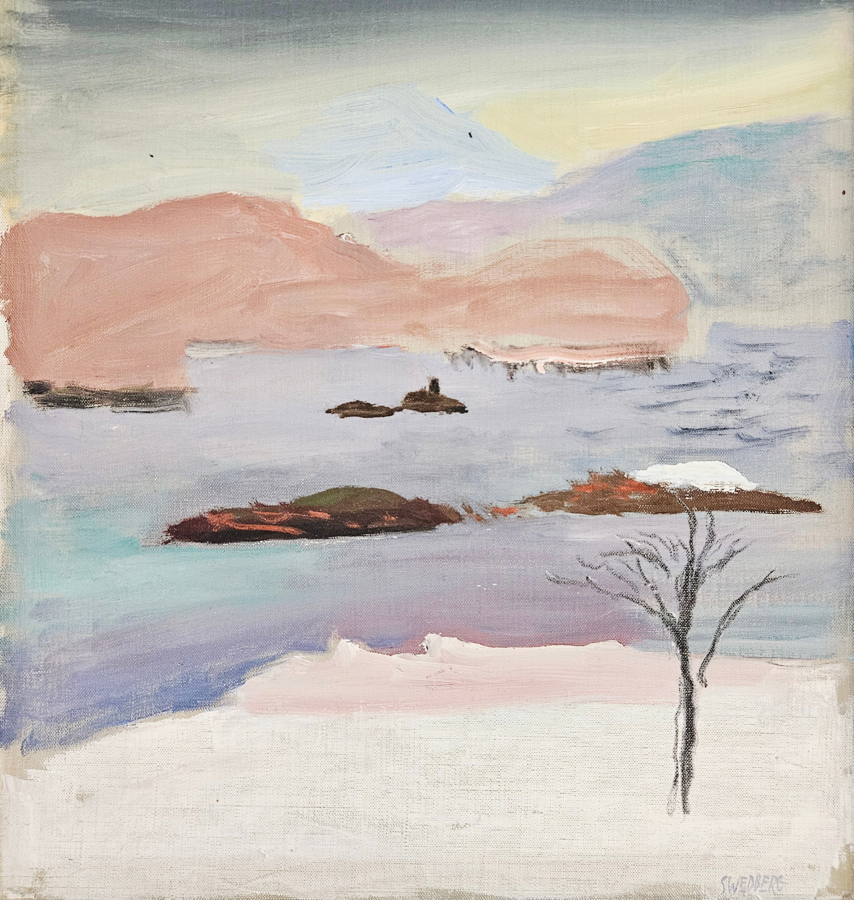 ROLF SWEDBERG. Fjällandskap. Olja på duk, uppklistrad på pannå, signerad Swedberg.