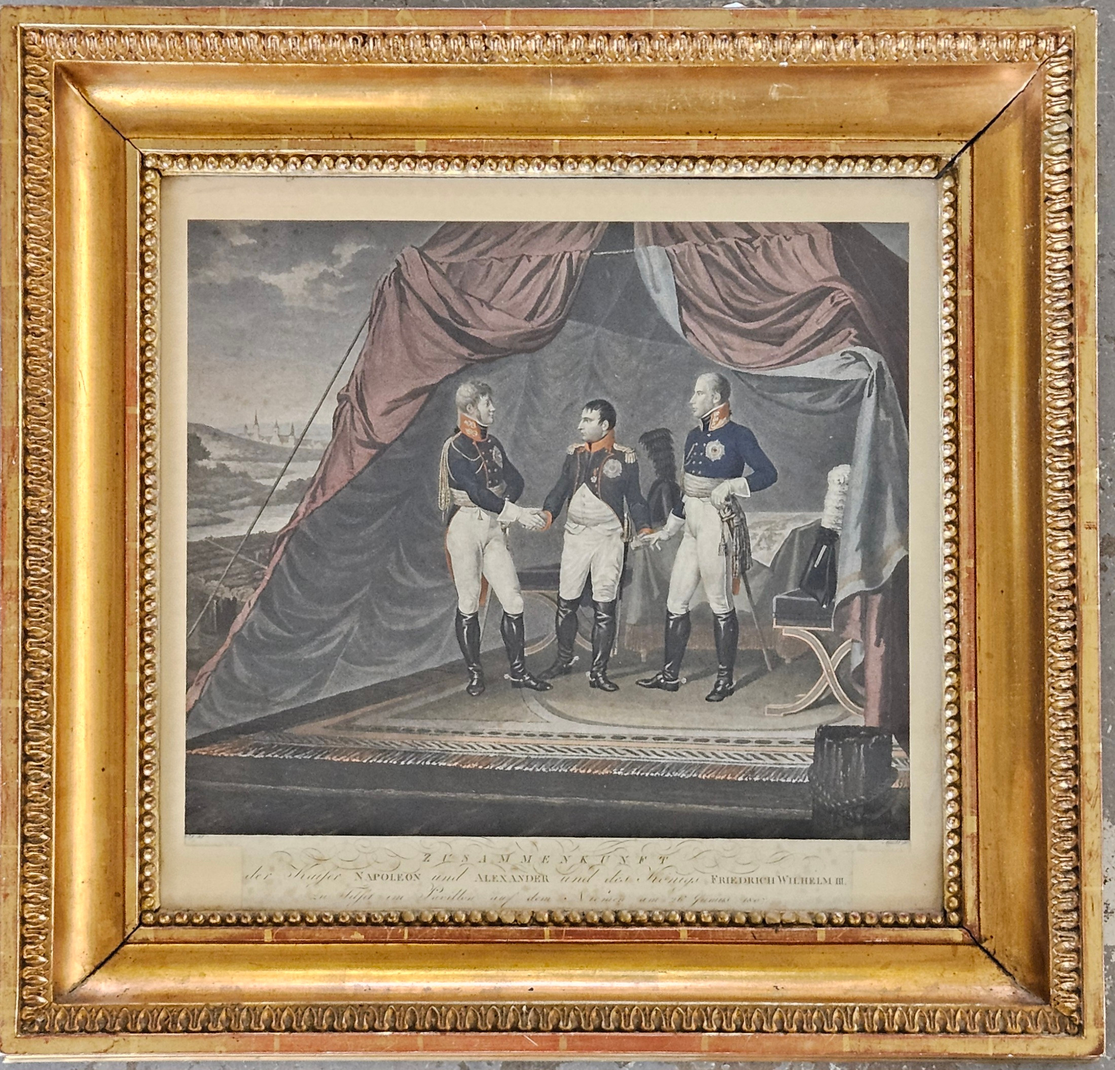 LUDWIG WOLF (1776-1832). EFTER. "Zusammenkunf...Napoleon...Alexander...Friedrich Wilhelm III". Gravyr.