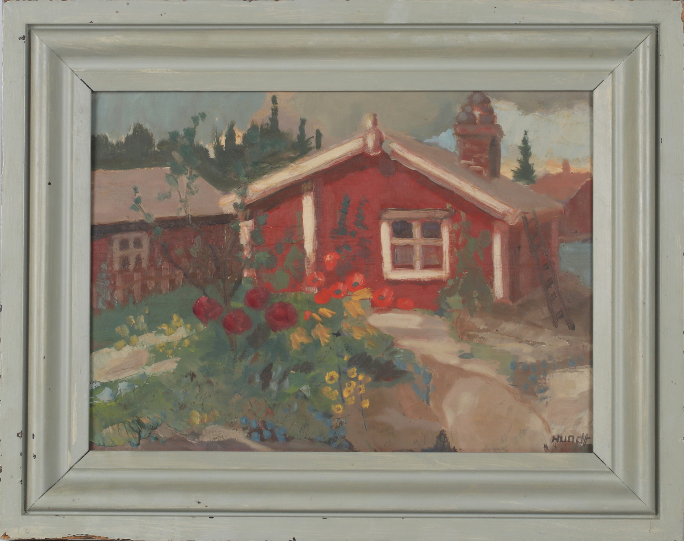 WILHELM HUNDT. "Spiklådan",-Spikarna Alnö, olja på pannå, signerad.