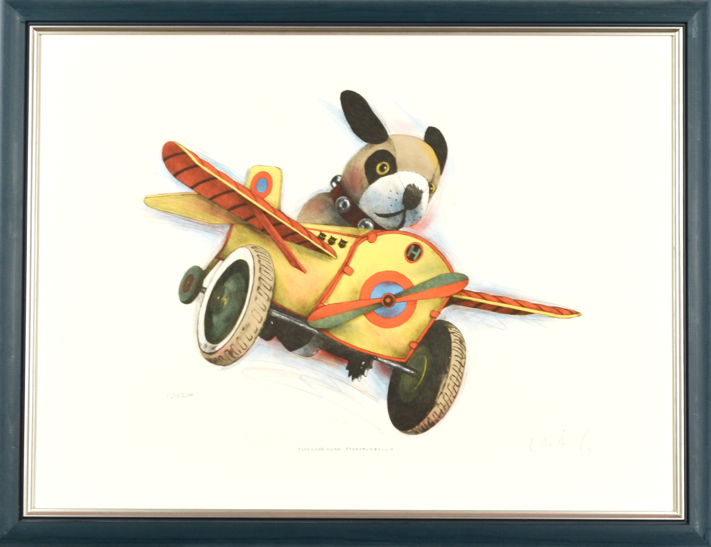 LASSE ÅBERG. Färglitografi, "Flygande hund" numrerad 1378/2000, signerad.