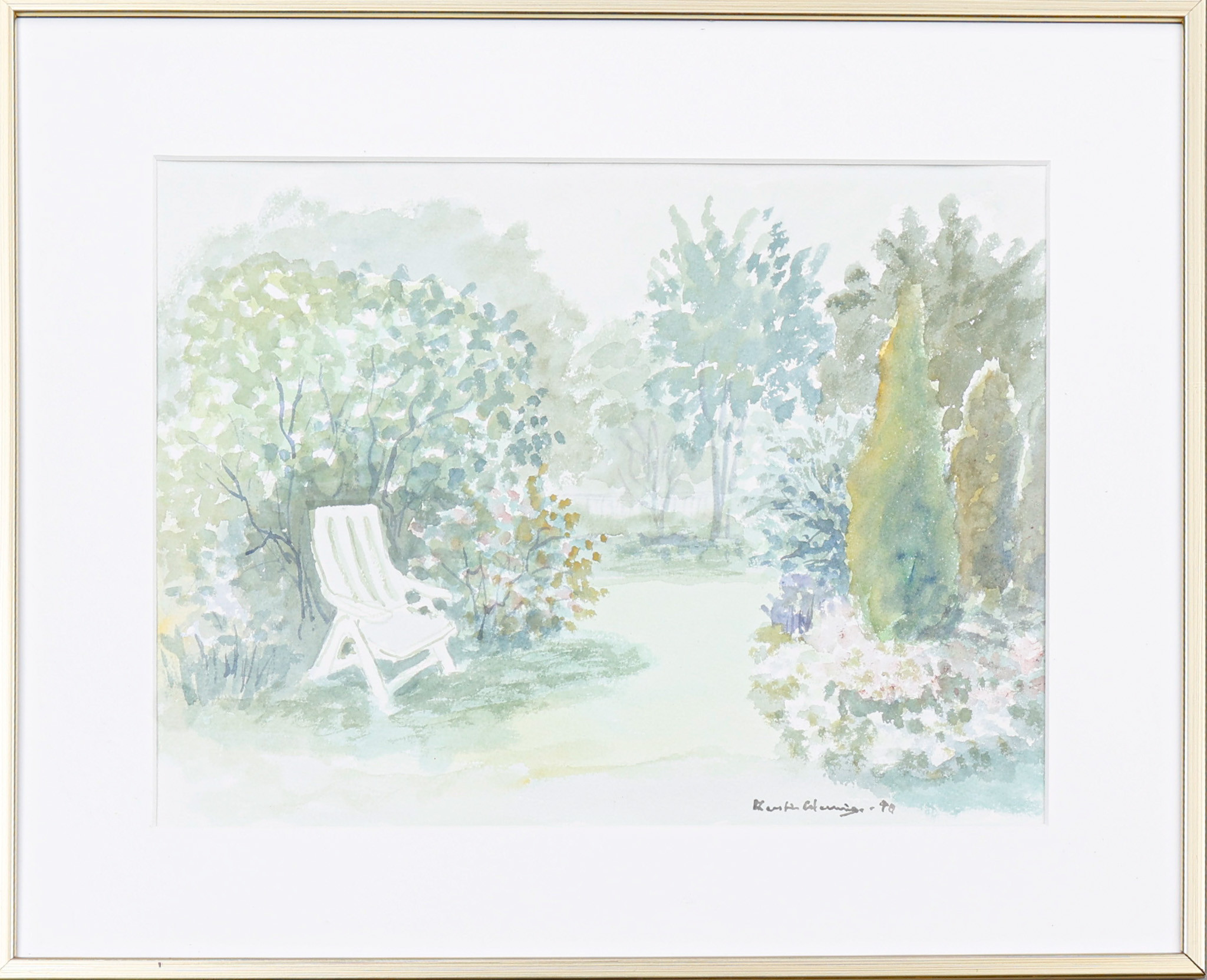 KERSTIN WERNINGE. Akvarell, " sommargrönska ", daterad -90, signerad.