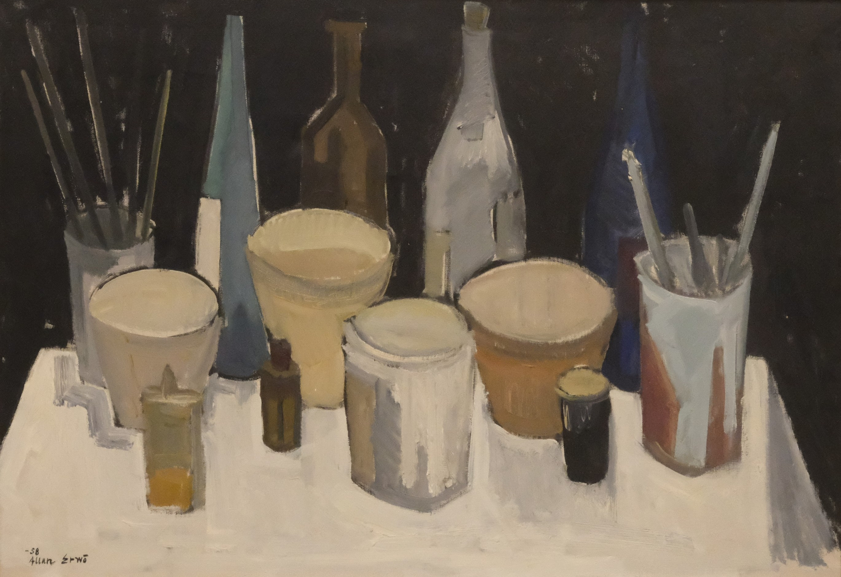 ALLAN ERWÖ. OLJA PÅ DUK. STILLEBEN. "UPPSTÄLLNING".