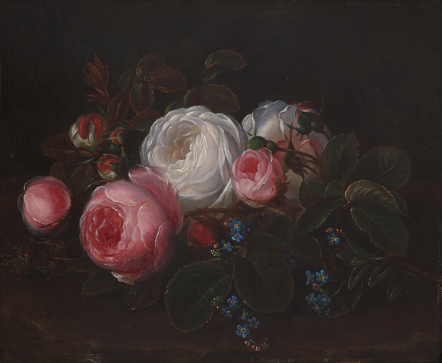 OKÄND KONSTNÄR, OLJA PÅ PANNÅ, STILLEBEN MED ROSOR, MÖJLIGTVIS DANMARK, 1800-TAL.