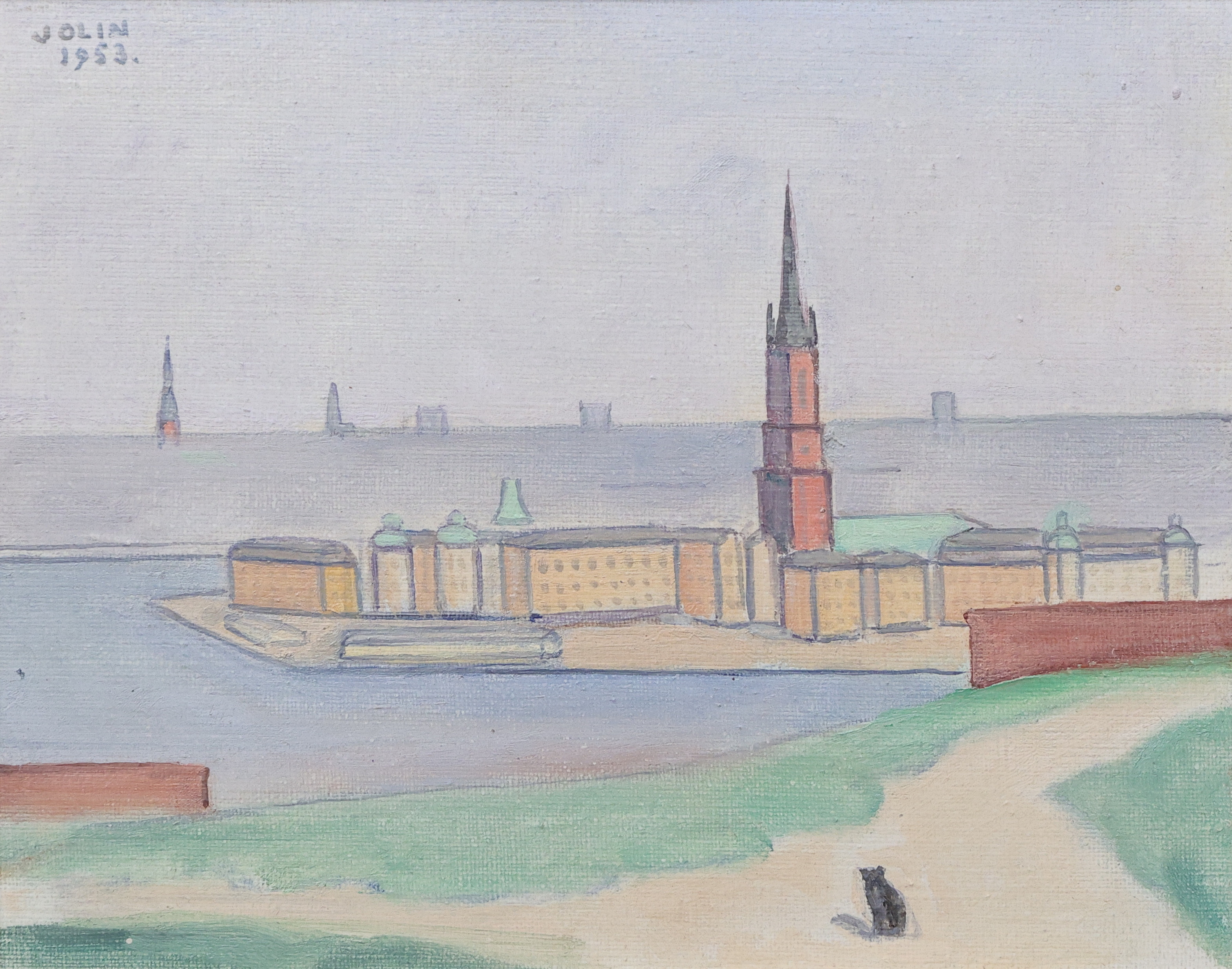 EINAR JOLIN. olja på duk, motiv med Stockholm, signerad och daterad 1953.