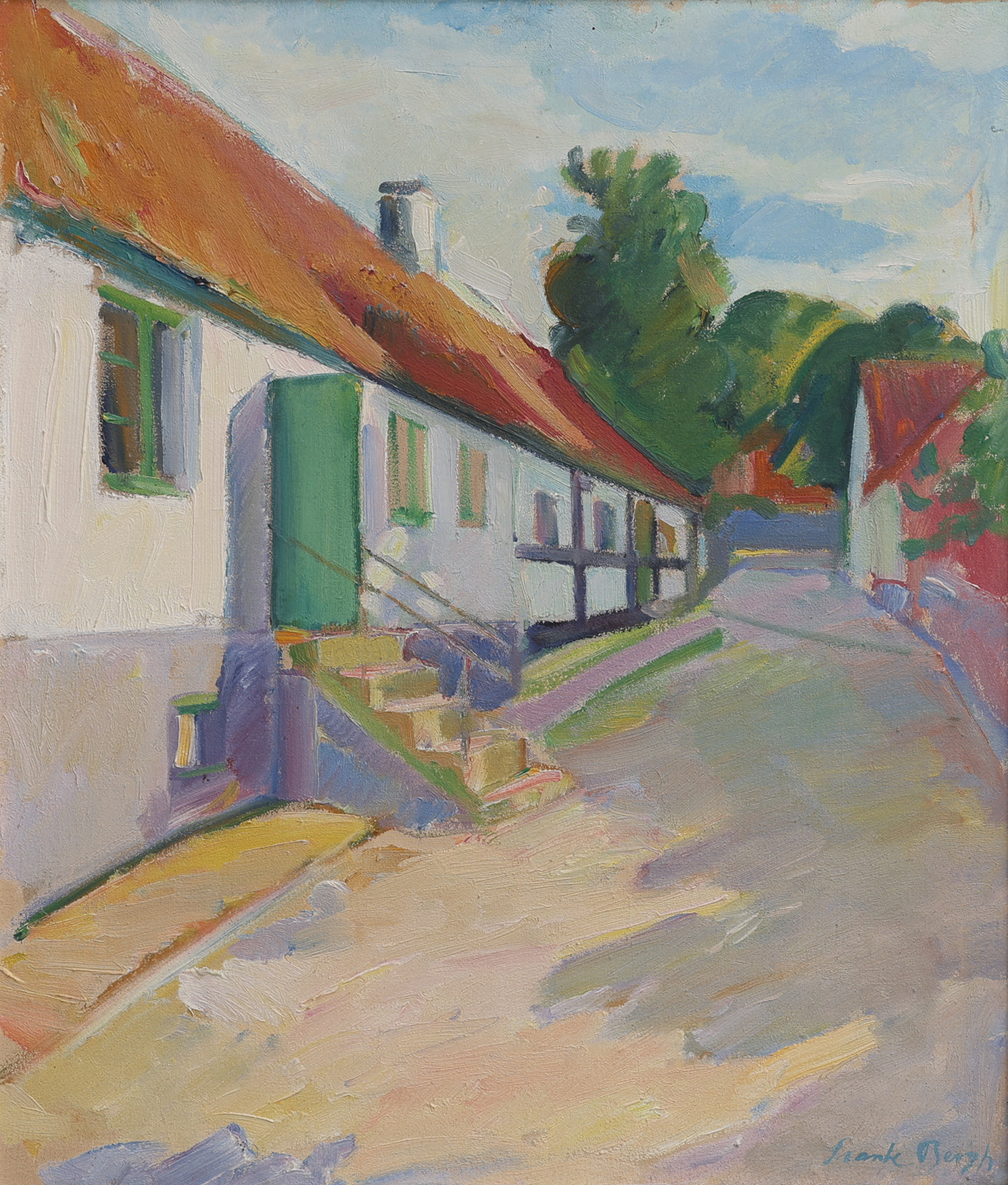 SVANTE BERGH. OLJA PÅ DUK, BYGATA, SIGNERAD.