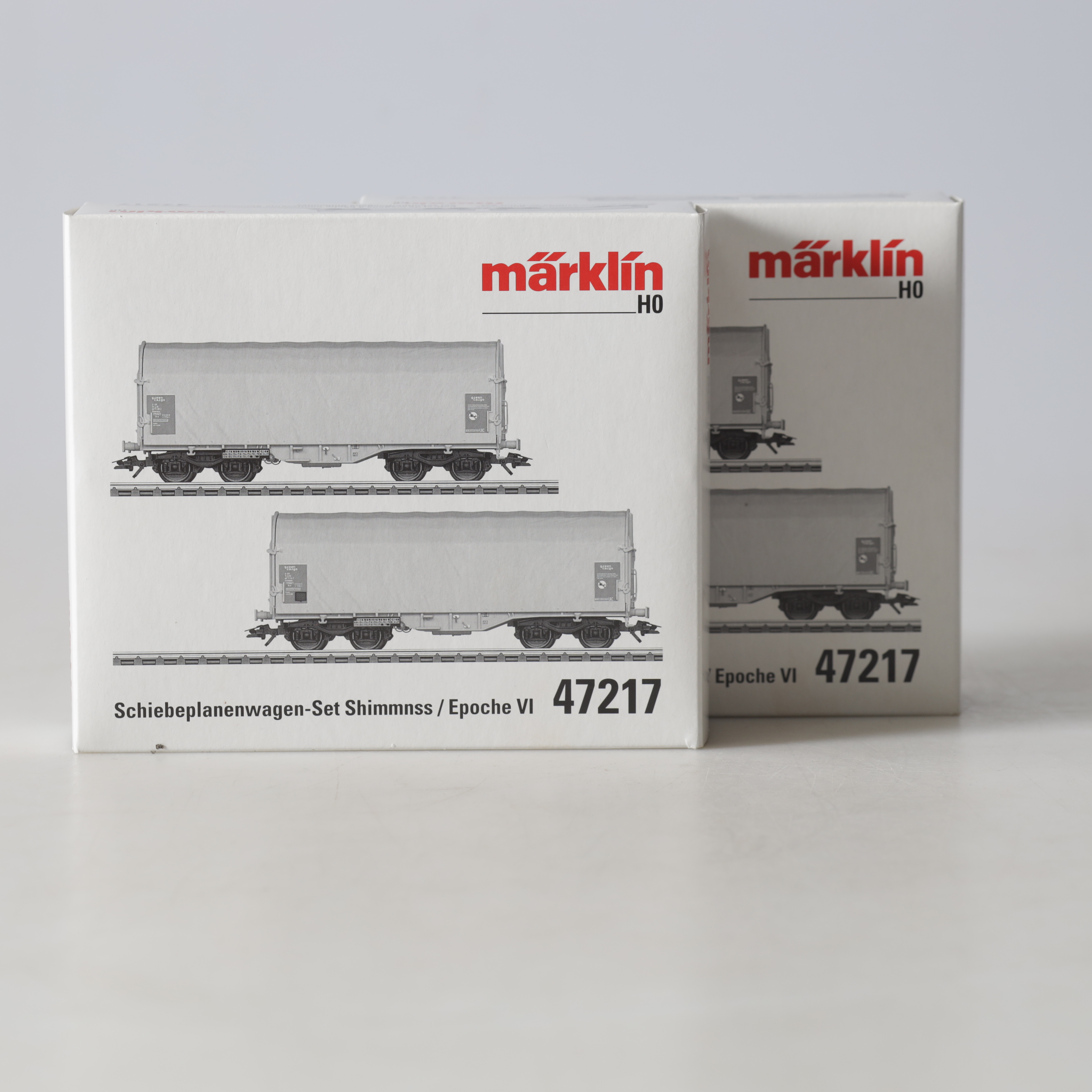VAGNSATSER, 2 st. 47217, H0, Shimmnss sliding tarp car set, Märklin.