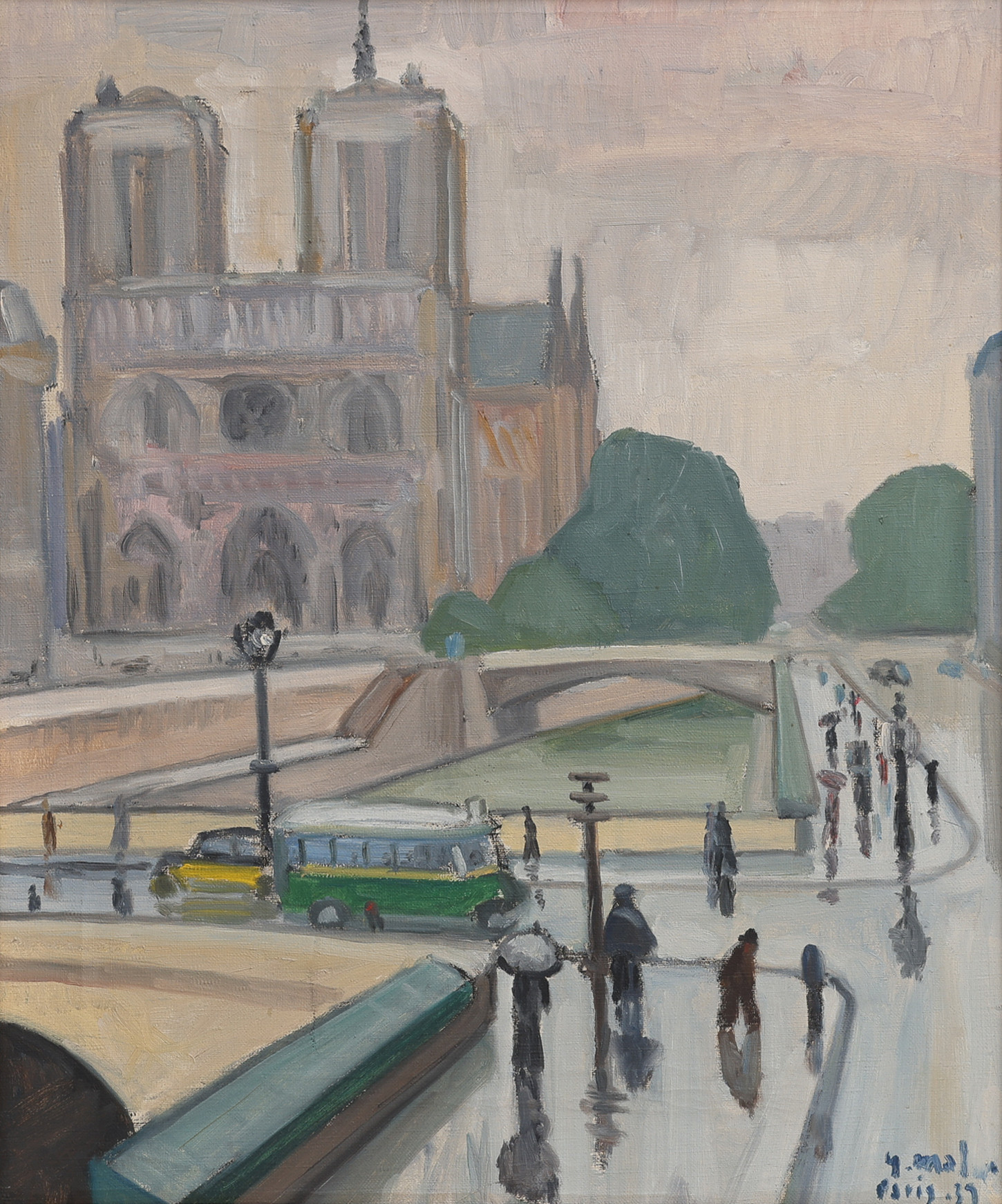 GUNNAR MALM (1909-1986). OLJA PÅ DUK, MOTIV AV PONT SAINT MICHEL & NOTRE DAME, PARIS, SIGNERAD & DATERAD -39.