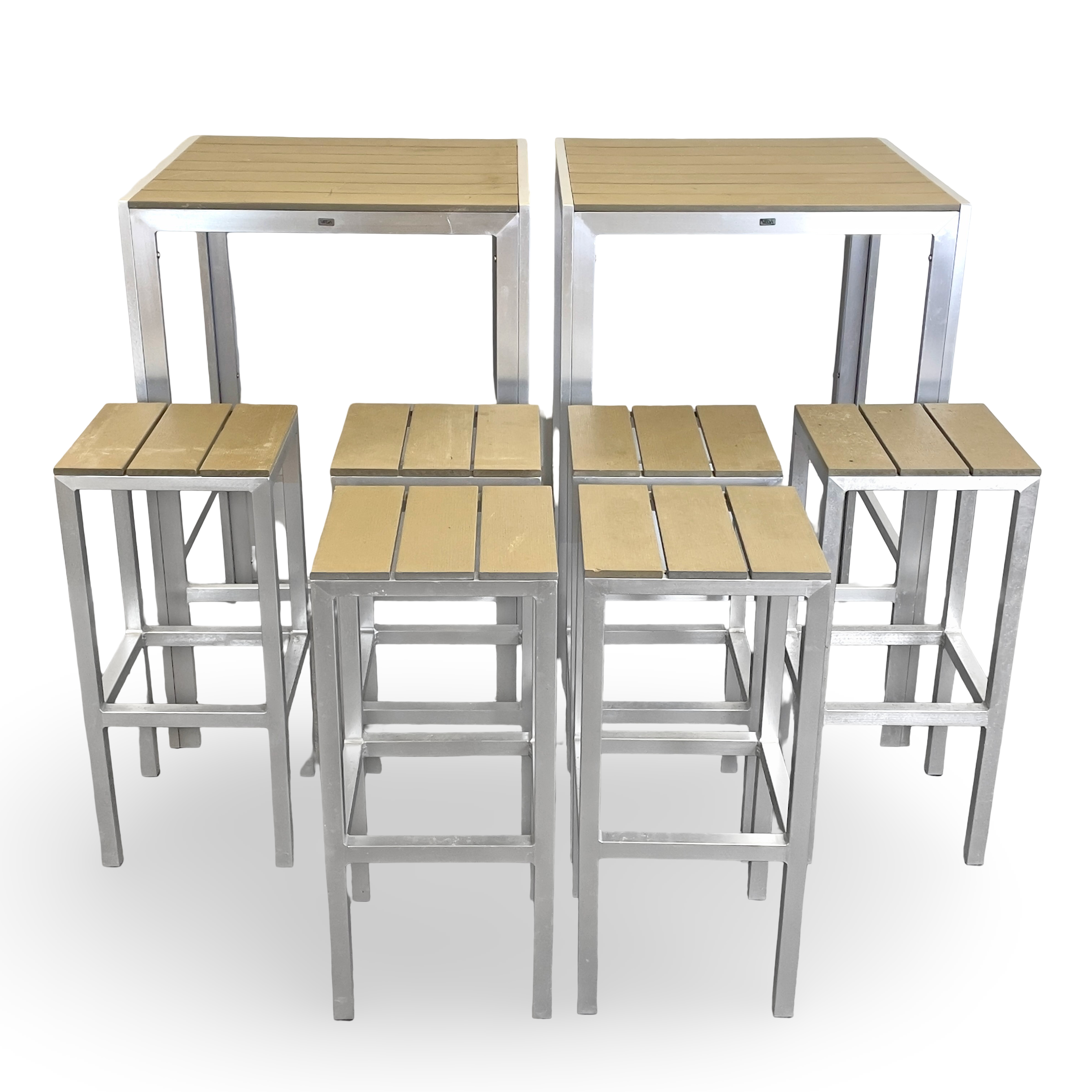 BARBORD, 1 par med BARSTOLAR/PALLAR, 6 st, i aluminium och konstmaterial, märkta Vega.