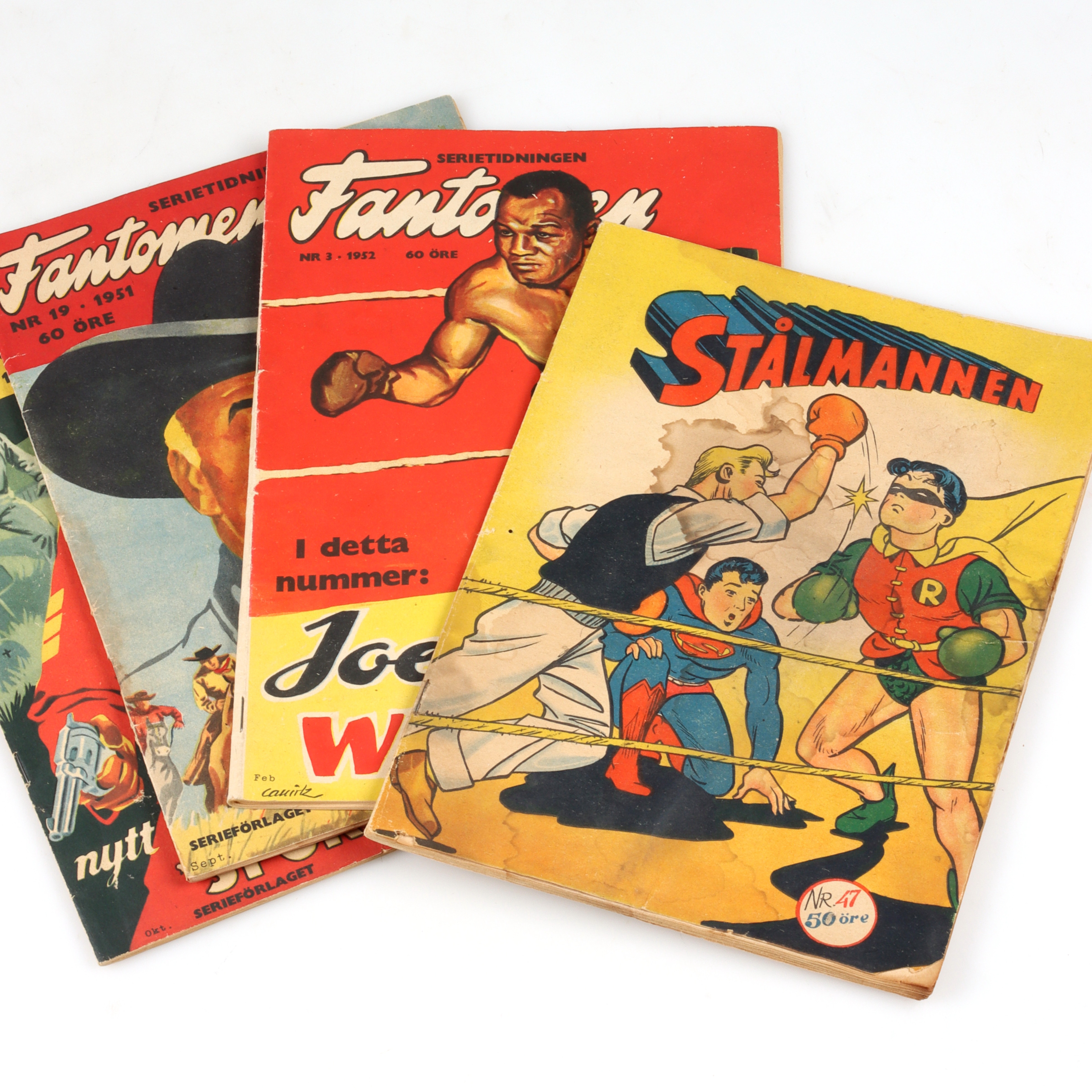 SERIETIDNINGAR, 4 st, Fantomen samt Stålmanen, 1951/52.