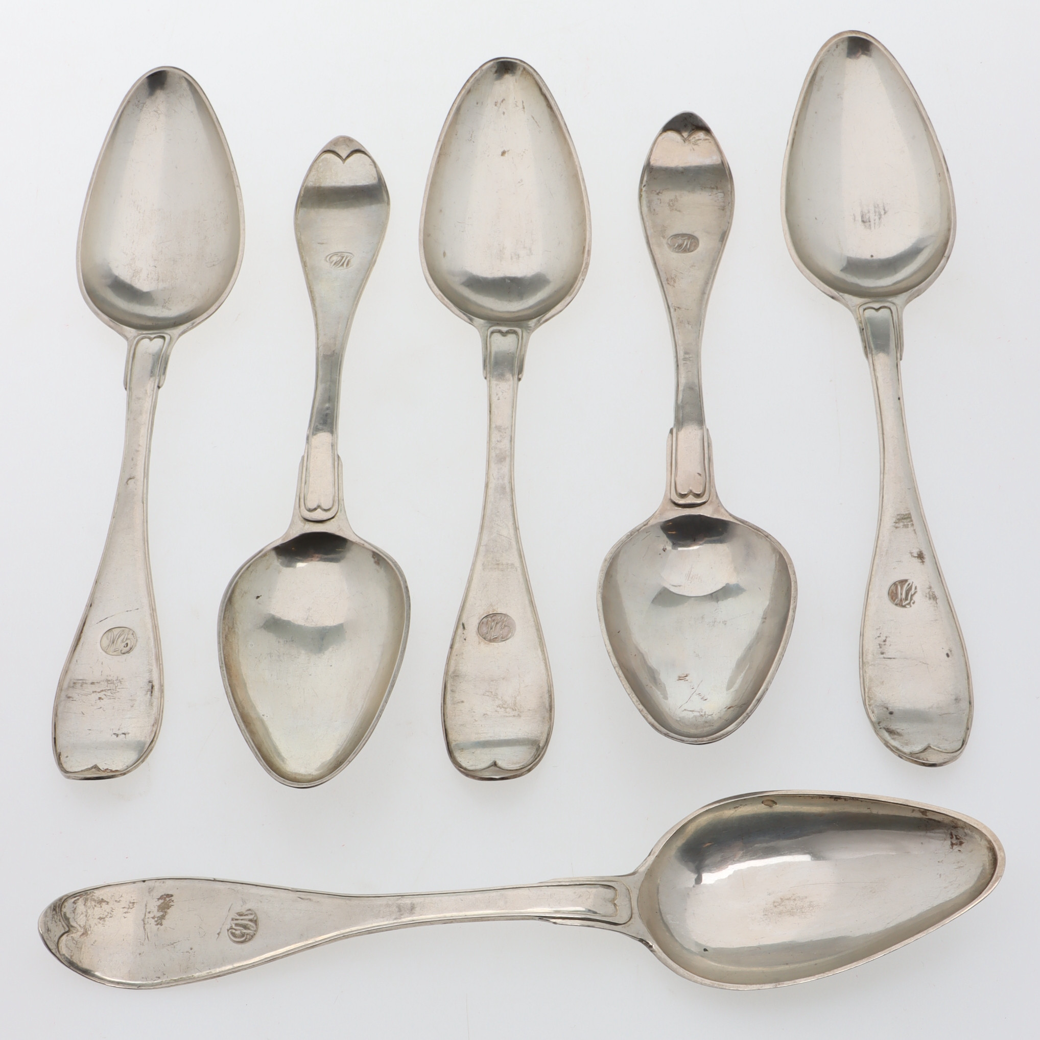 MAGNUS SÖDERBERG. Matskedar, 6 st, silver, Visby, 1820-tal.