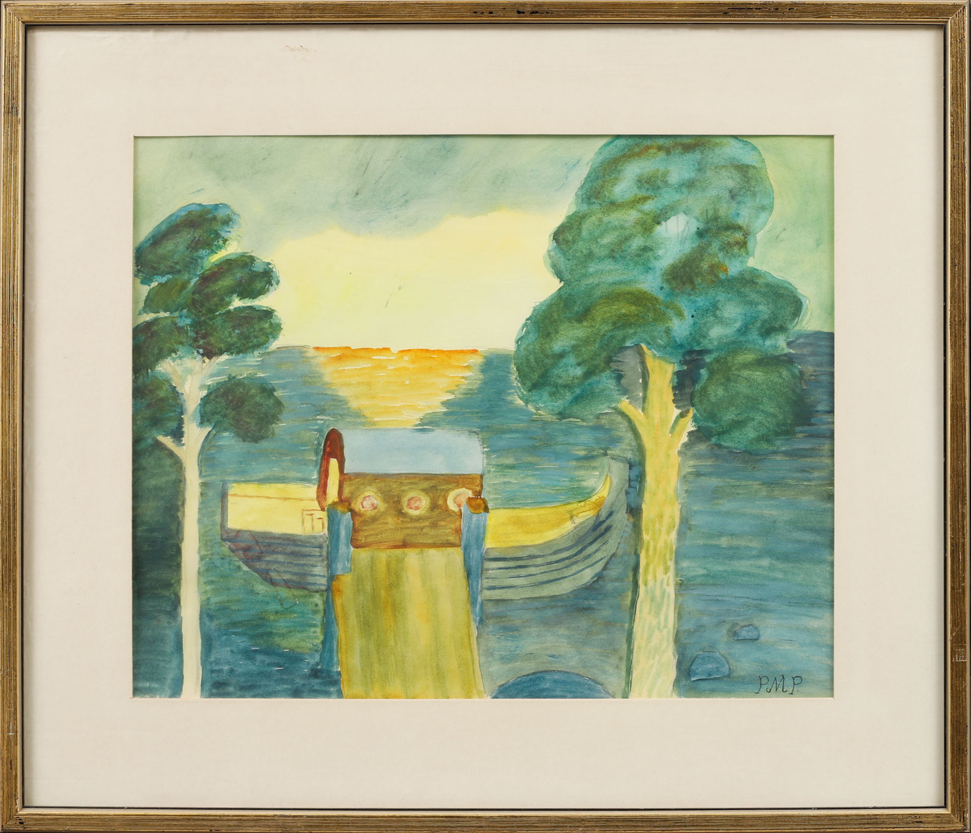 PRIMUS MORTIMER PETTERSSON. Landskap. Gouache på papper, Monogramsignerad PMP.
