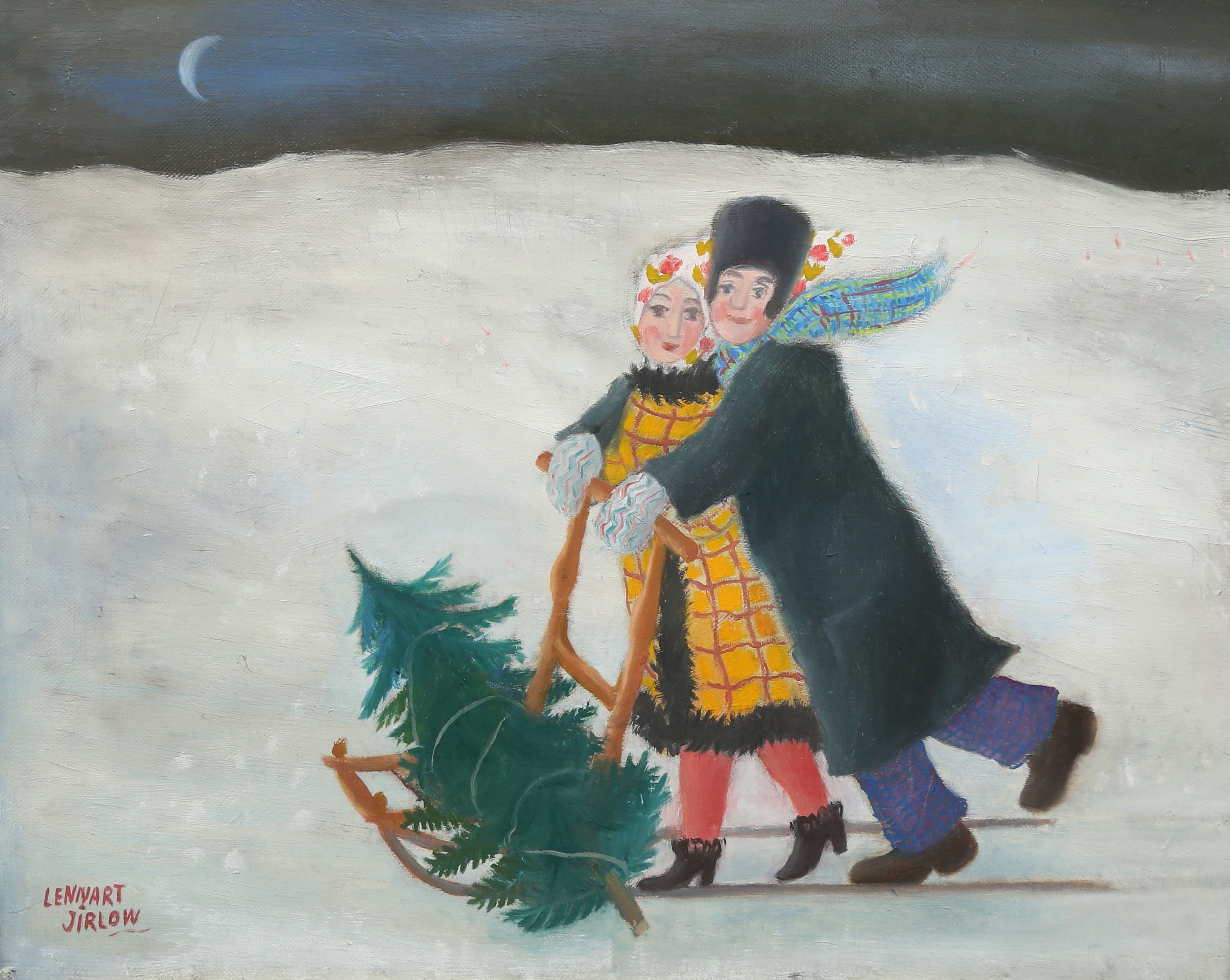 LENNART JIRLOW. olja på duk, "Sparkåkarne", 1968, signerad.