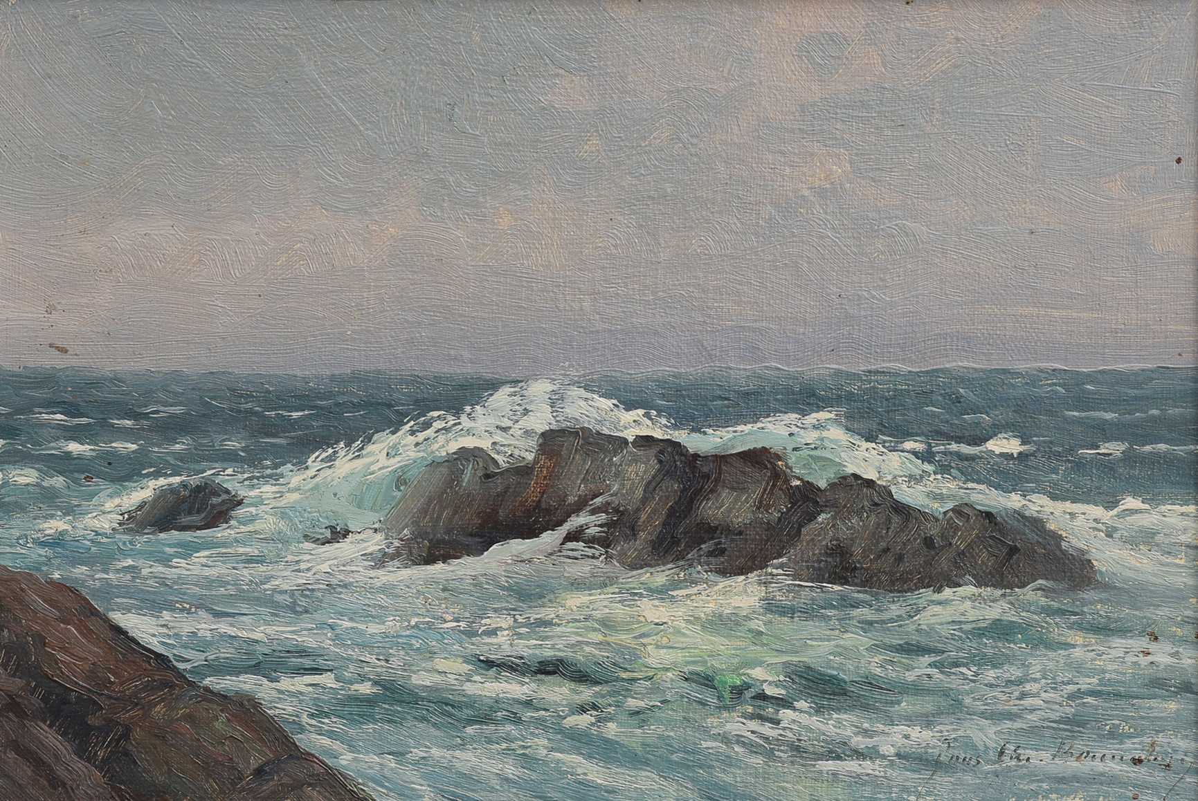 JENS CHRISTIAN BENNEDSEN (1893-1967). OLJA PÅ PANNÅ, KUSTMOTIV, SIGNERAD.