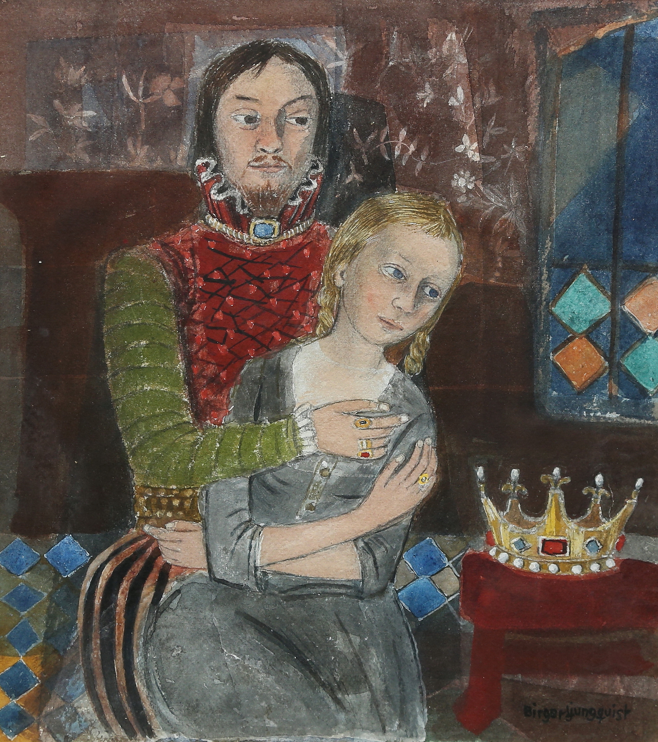 BIRGER  LJUNGQUIST. akvarell, Karin Månsdotter och Erik XIV, signerad.