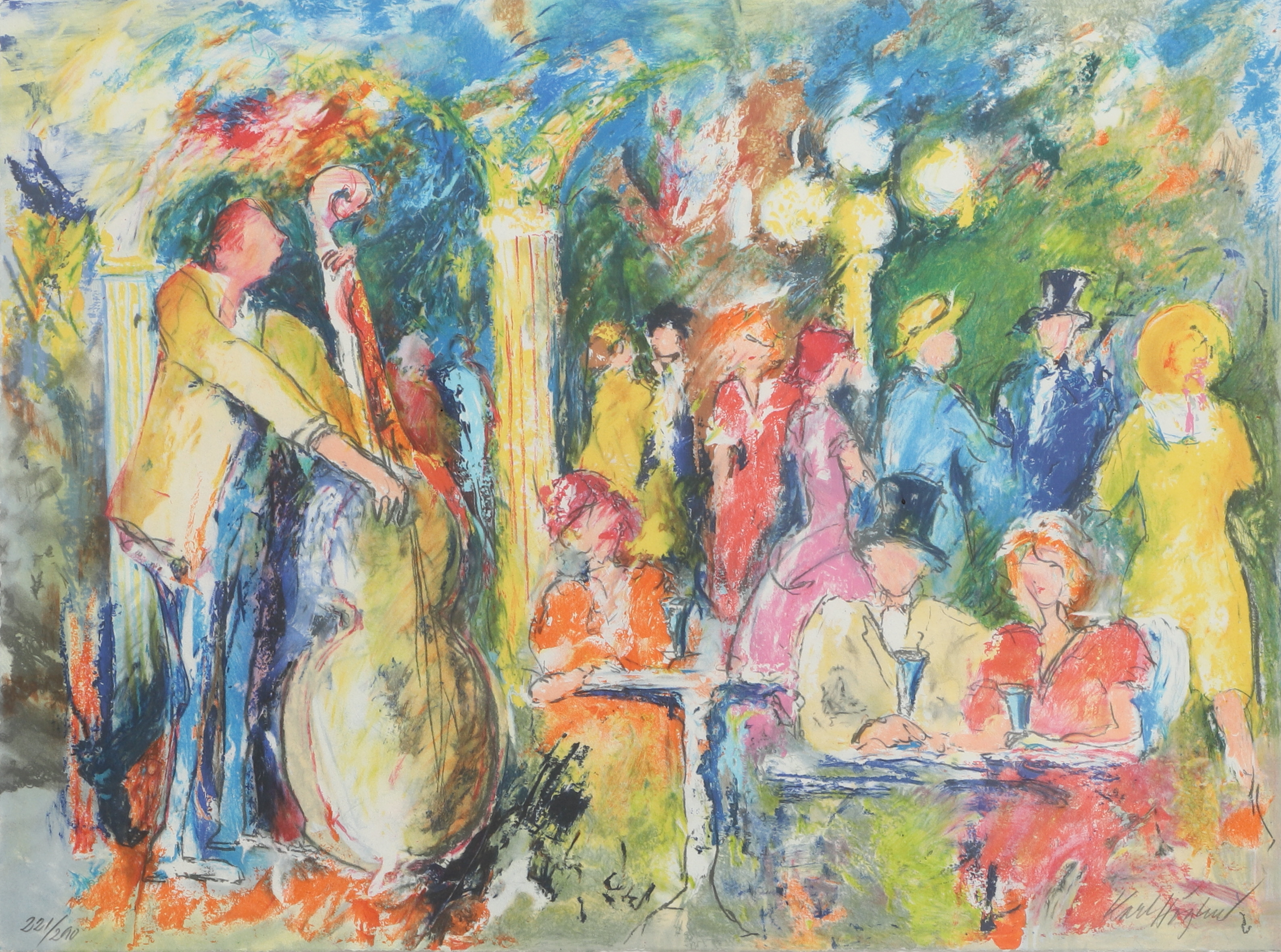 KARL HÖGLUND. Färglitografi, uteservering, signerad, numrerad 221/290.