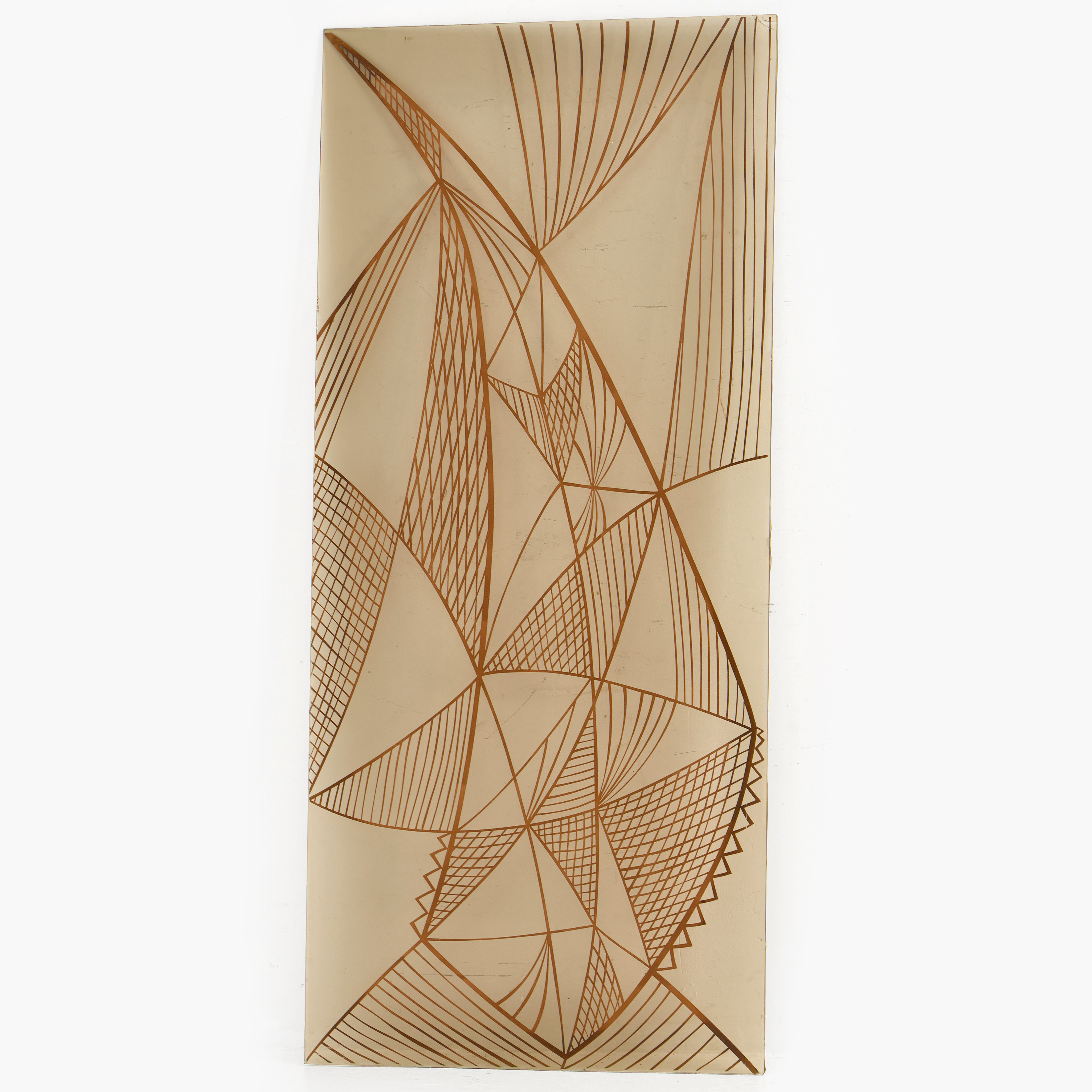 PAUL KEDELV (SVERIGE, 1917–1990). Skiva i "Grafi-glas", mönster "Linjer" (guld), AB Nybrofabriken, Fröseke, 1950/60-tal.
