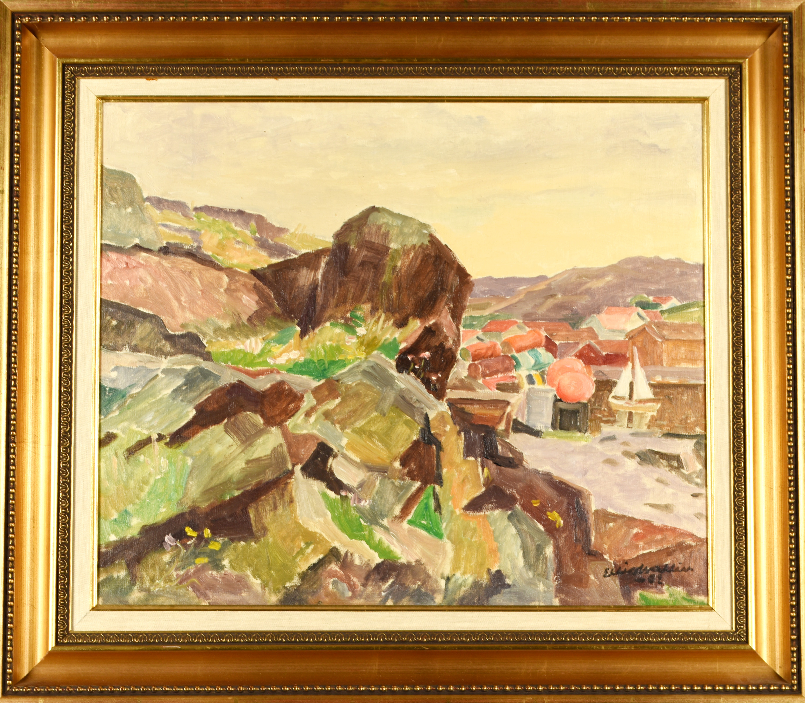 ELLIS WALLIN. Olja på duk, "Den mörka klippan", Signerad och daterad 1962.