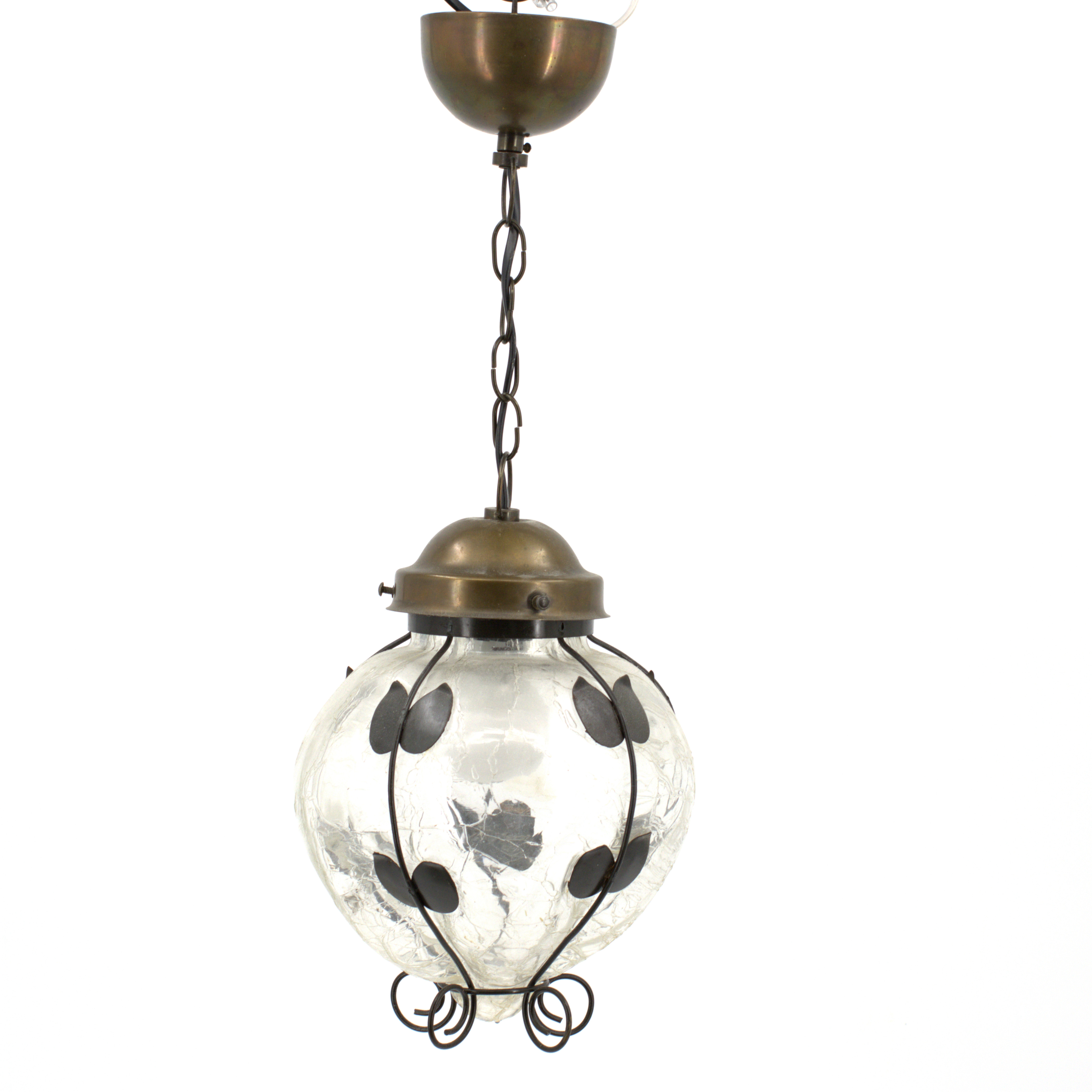 TAKLAMPA, metall, kupa av glas, 1900-talets mitt.