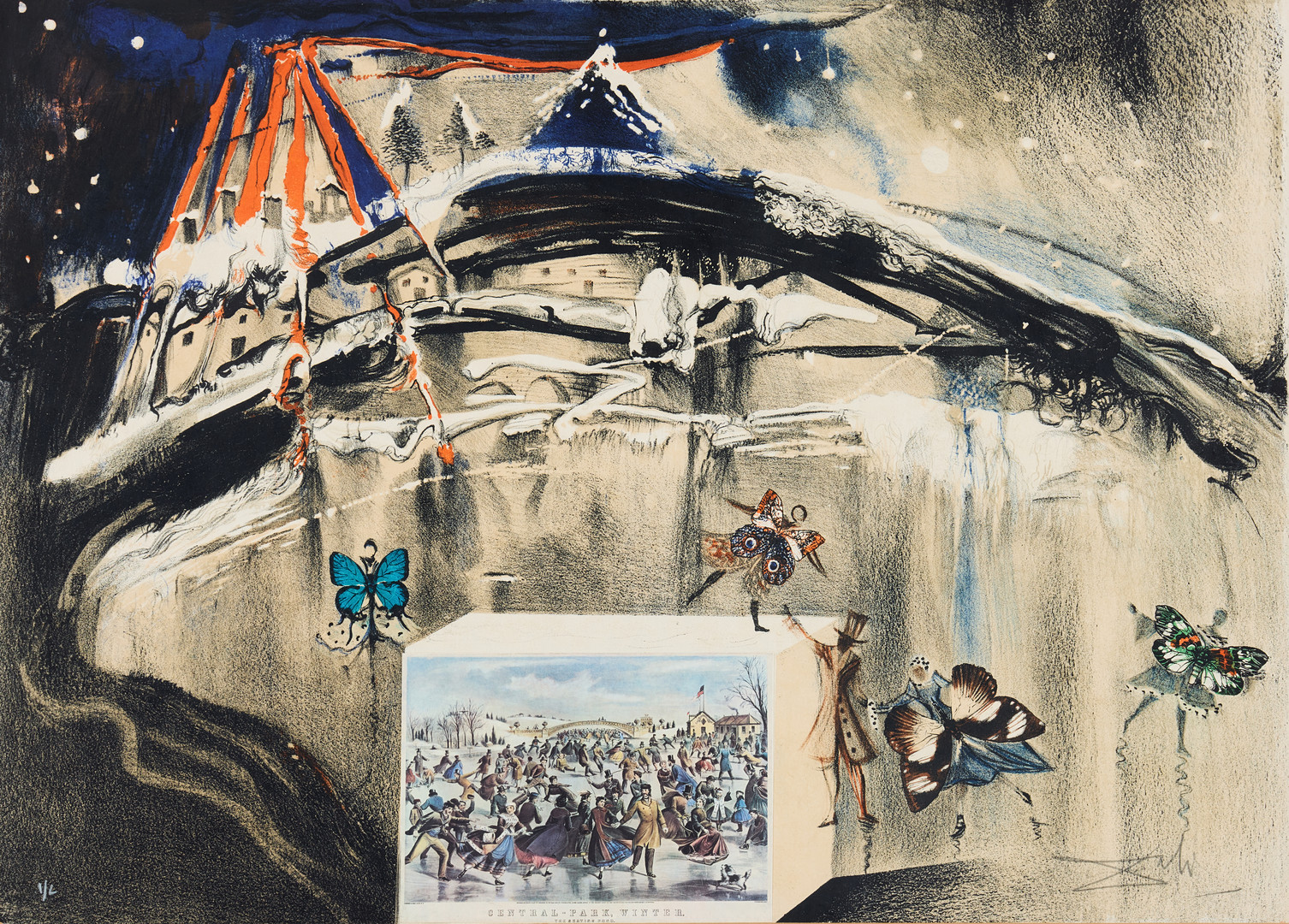 SALVADOR DALÍ. "New York Central Park Winter" from "Currier & Ives as Interpreted by Salvador Dali".
